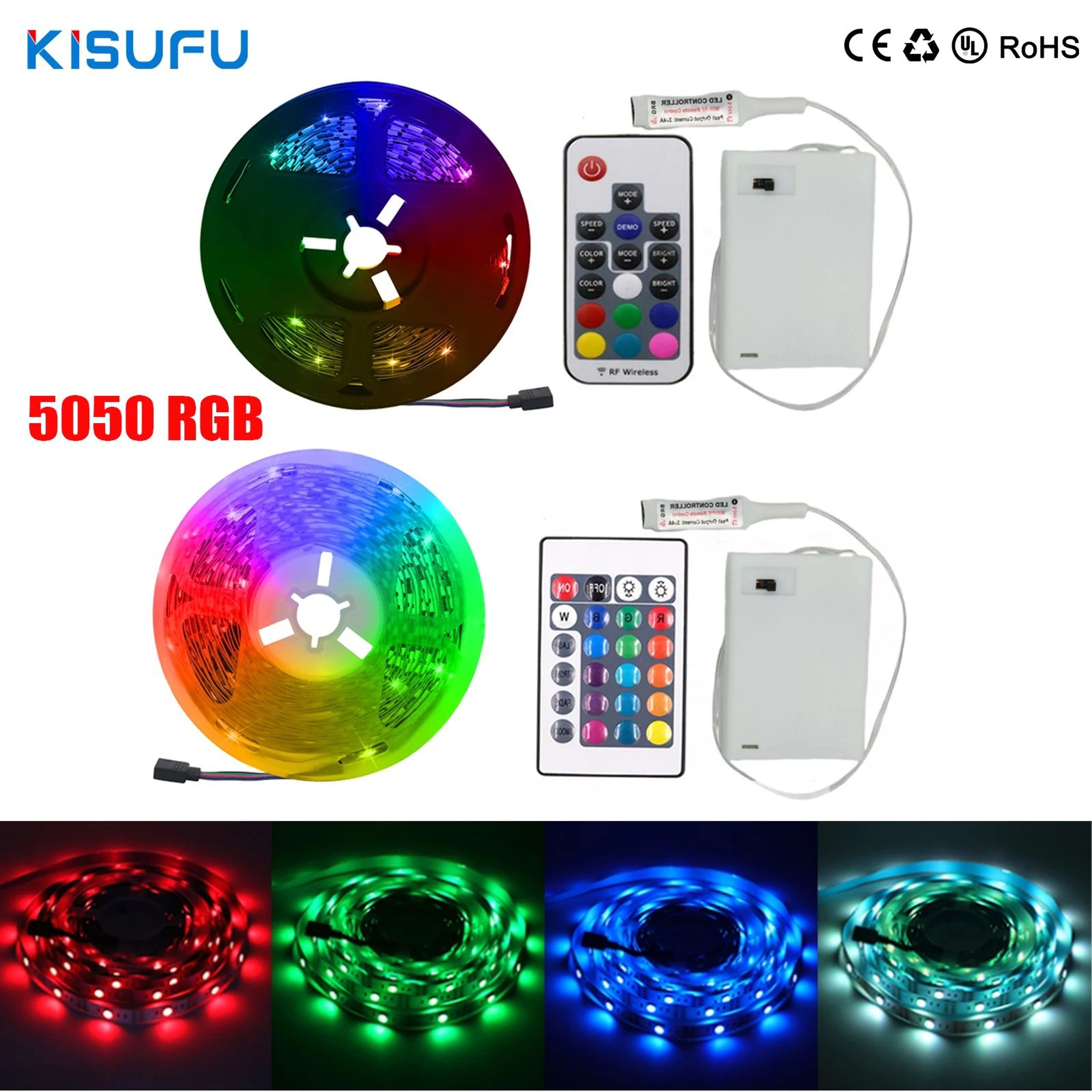 5V 5050 RGB Battery Powered LED Strip Lights With Remote Control 0