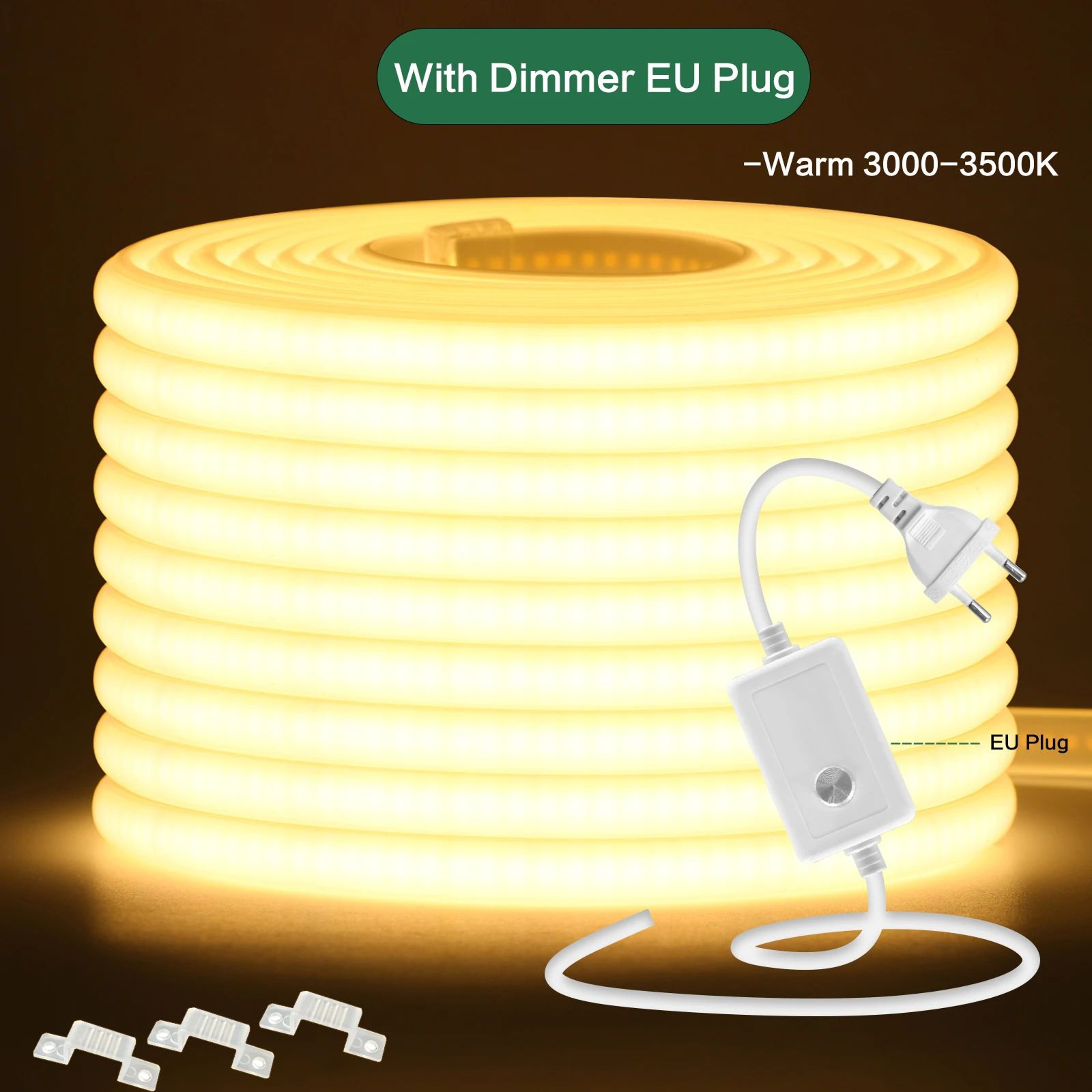 220V COB LED Strip Light 288 LEDsM IP65 Waterproof Dimmable Indoor Outdoor Lighting 11