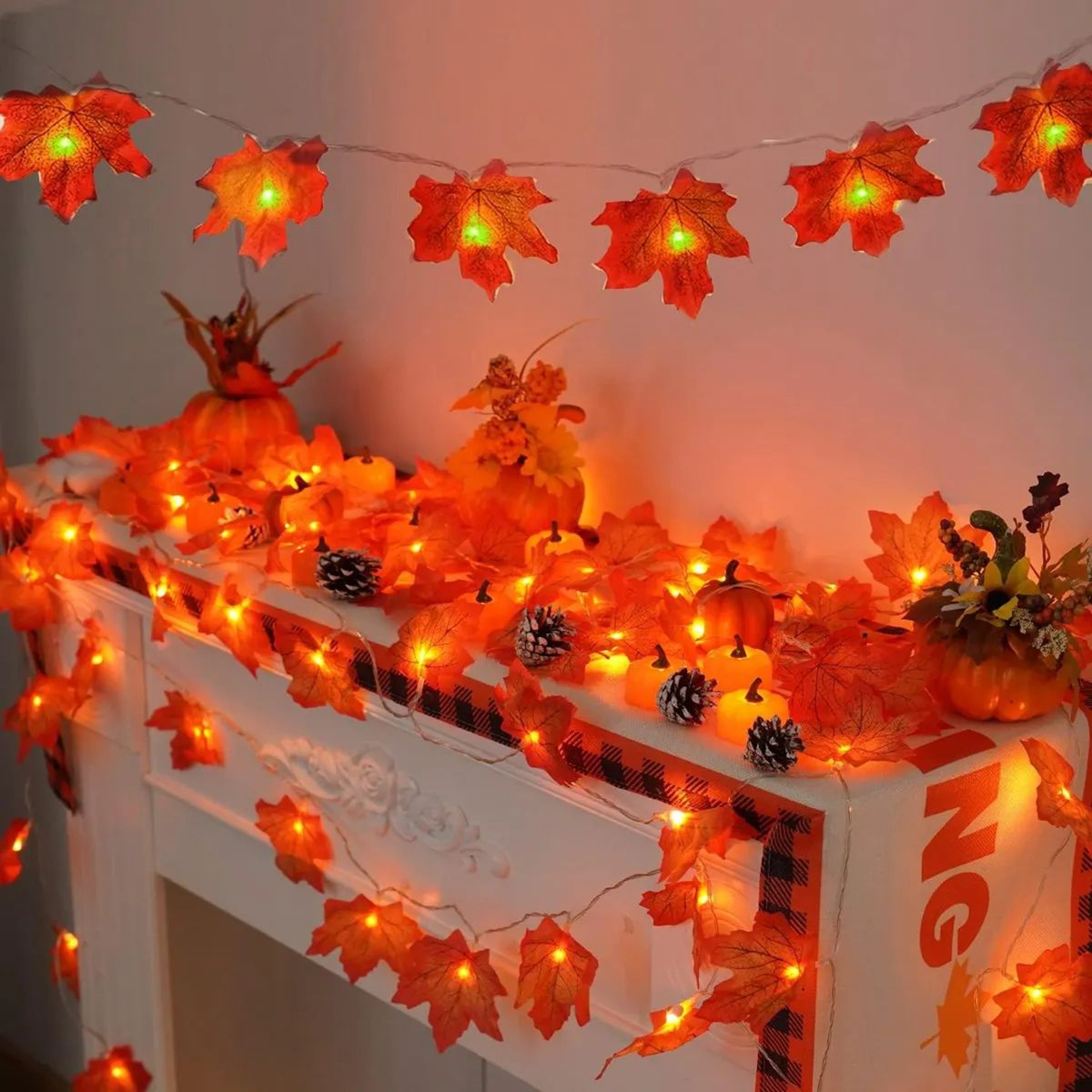 Autumn Glow Maple Leaf String Lights  Battery Operated Fall And Thanksgiving Decor 0