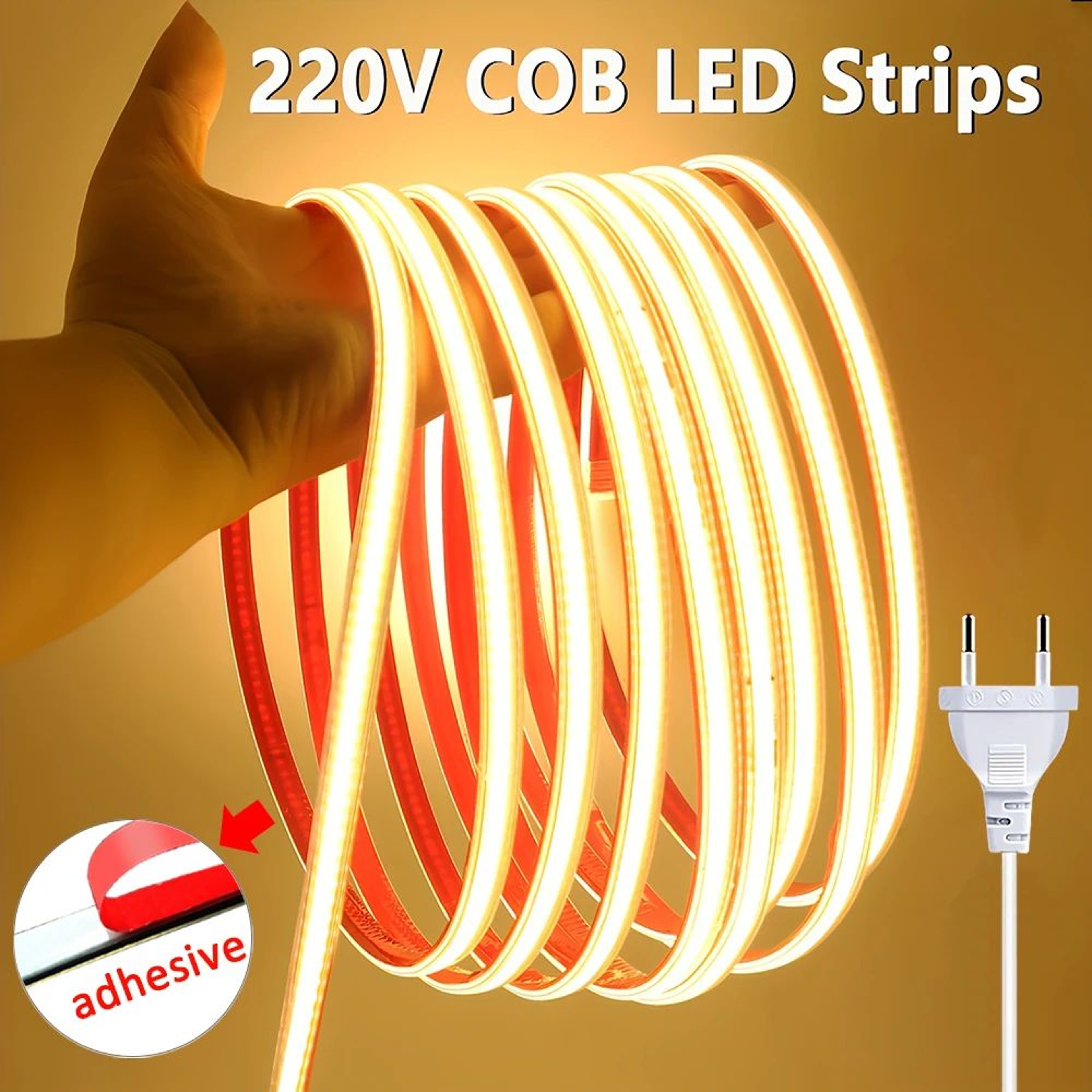 220V Driverless COB LED Strip Lights SelfAdhesive Flexible Ribbon For Room And Kitchen 0