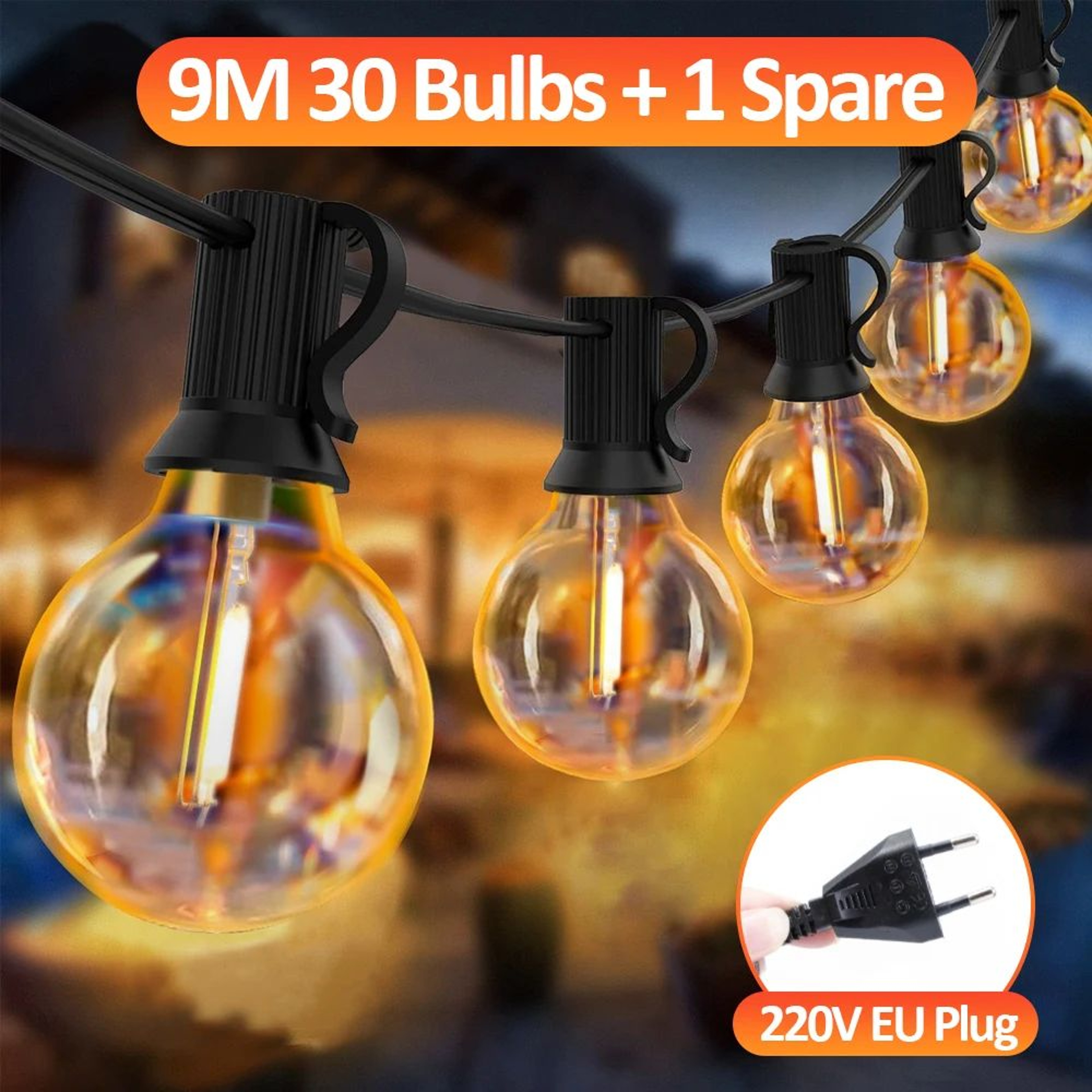 G40 LED Globe Outdoor String Lights With EU Plug  IP65 Shatterproof Patio Lights 7