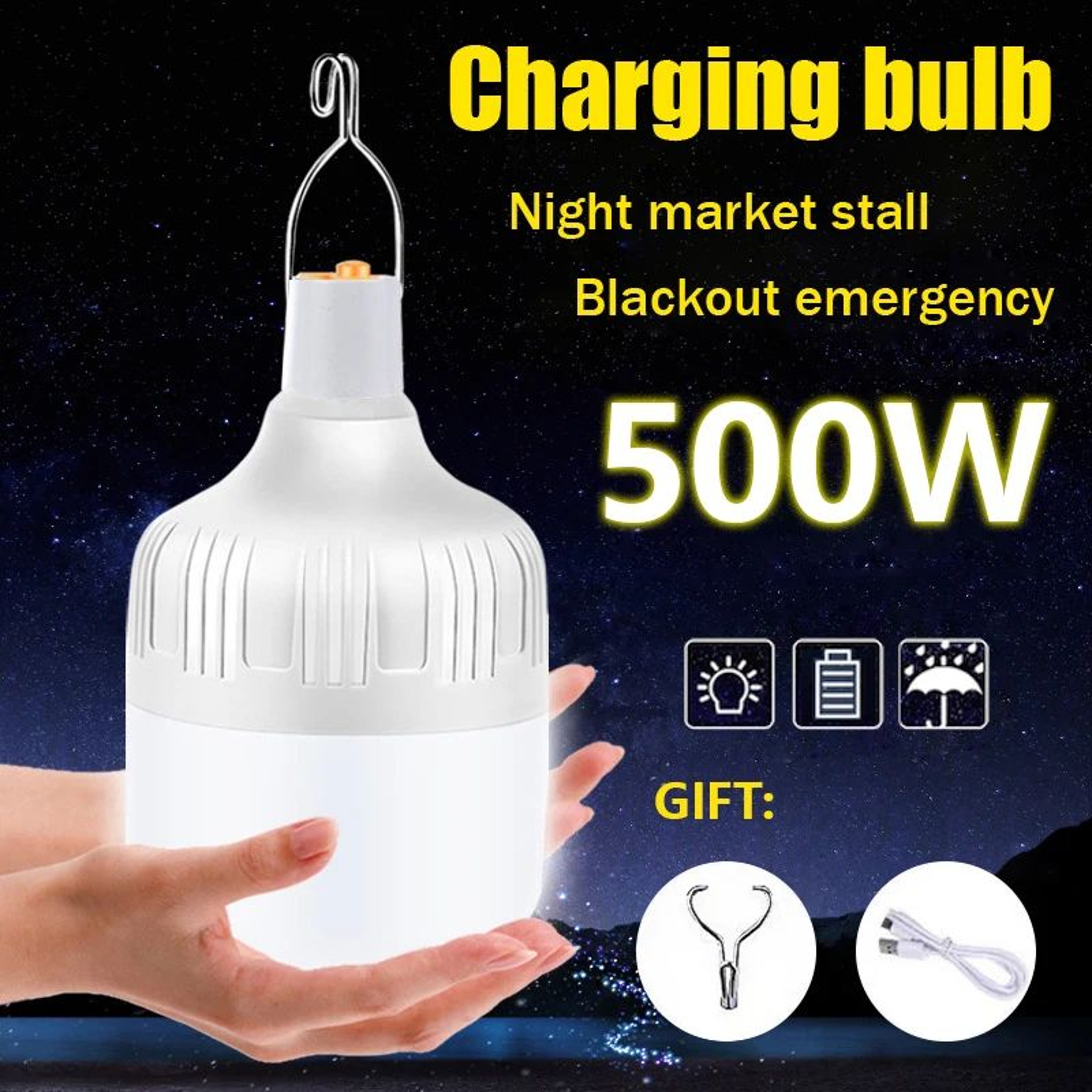 Portable USB Rechargeable LED Camping Bulb Lantern With Hanging Hook 0
