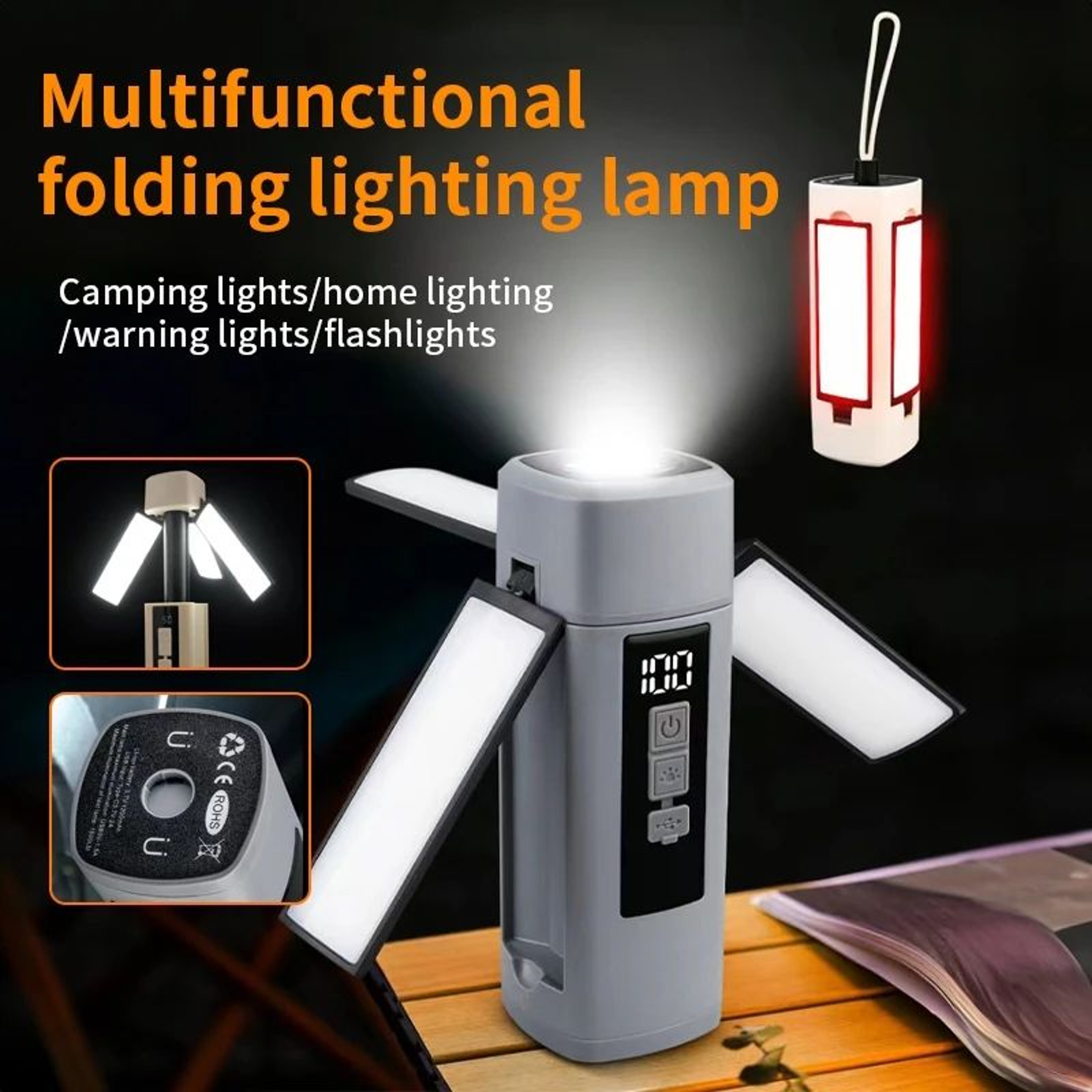 Folding Rechargeable Camping Lantern With Battery Display And Magnetic Base 0