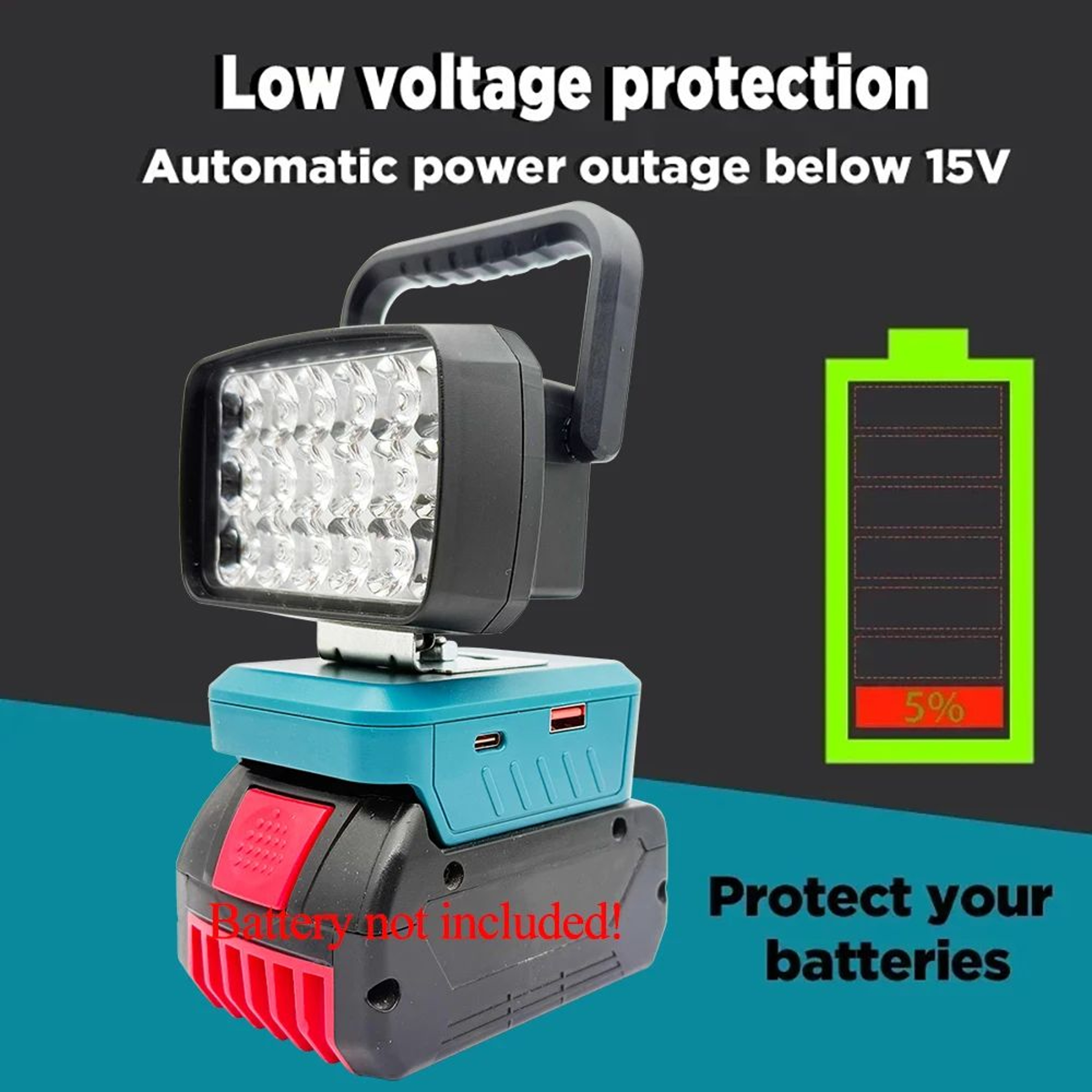 18 LED Cordless Work Light For Bosch 18V Batteries With USB TypeC Charging 2