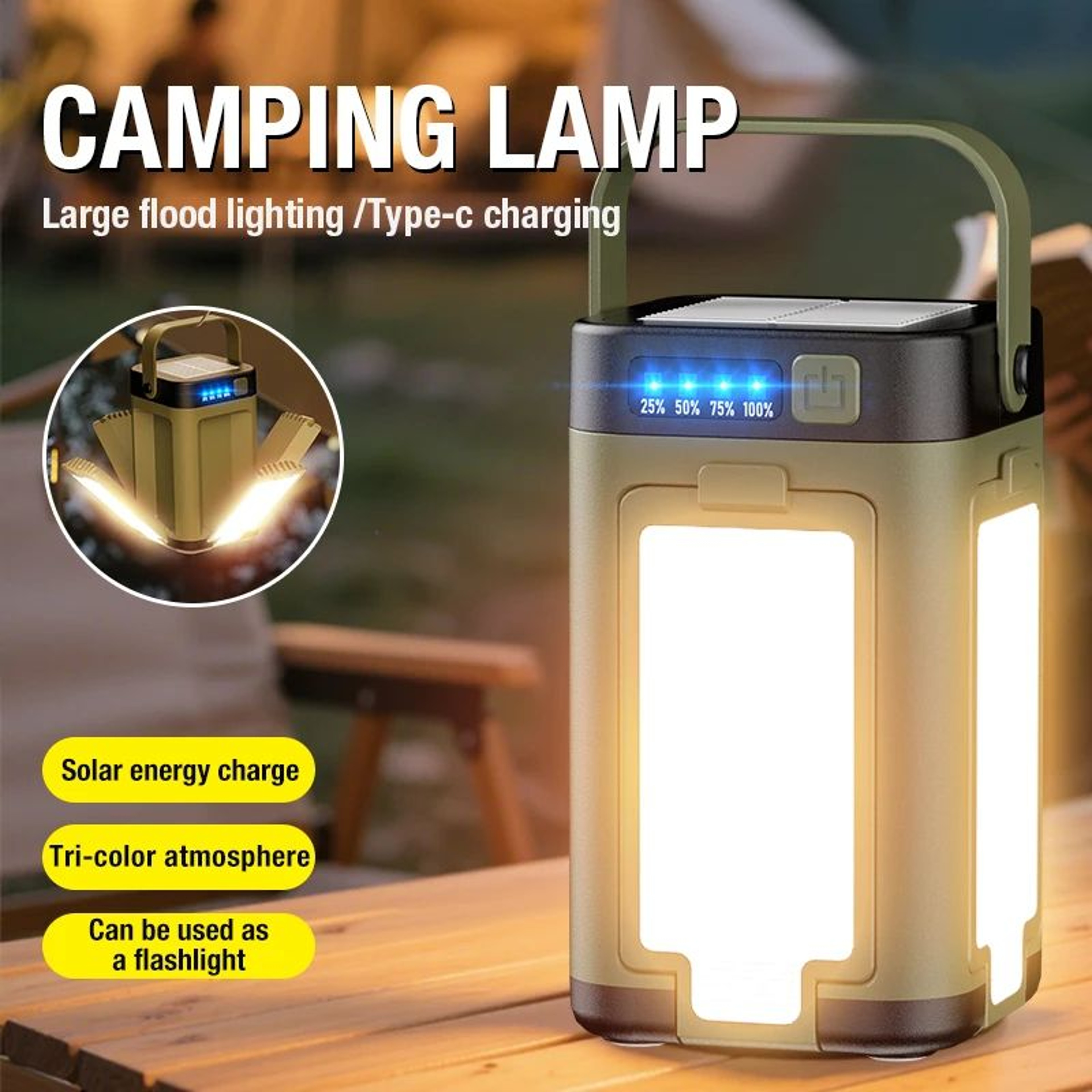 Rechargeable Foldable LED Camping Lantern With TypeC Charging And Power Bank 0