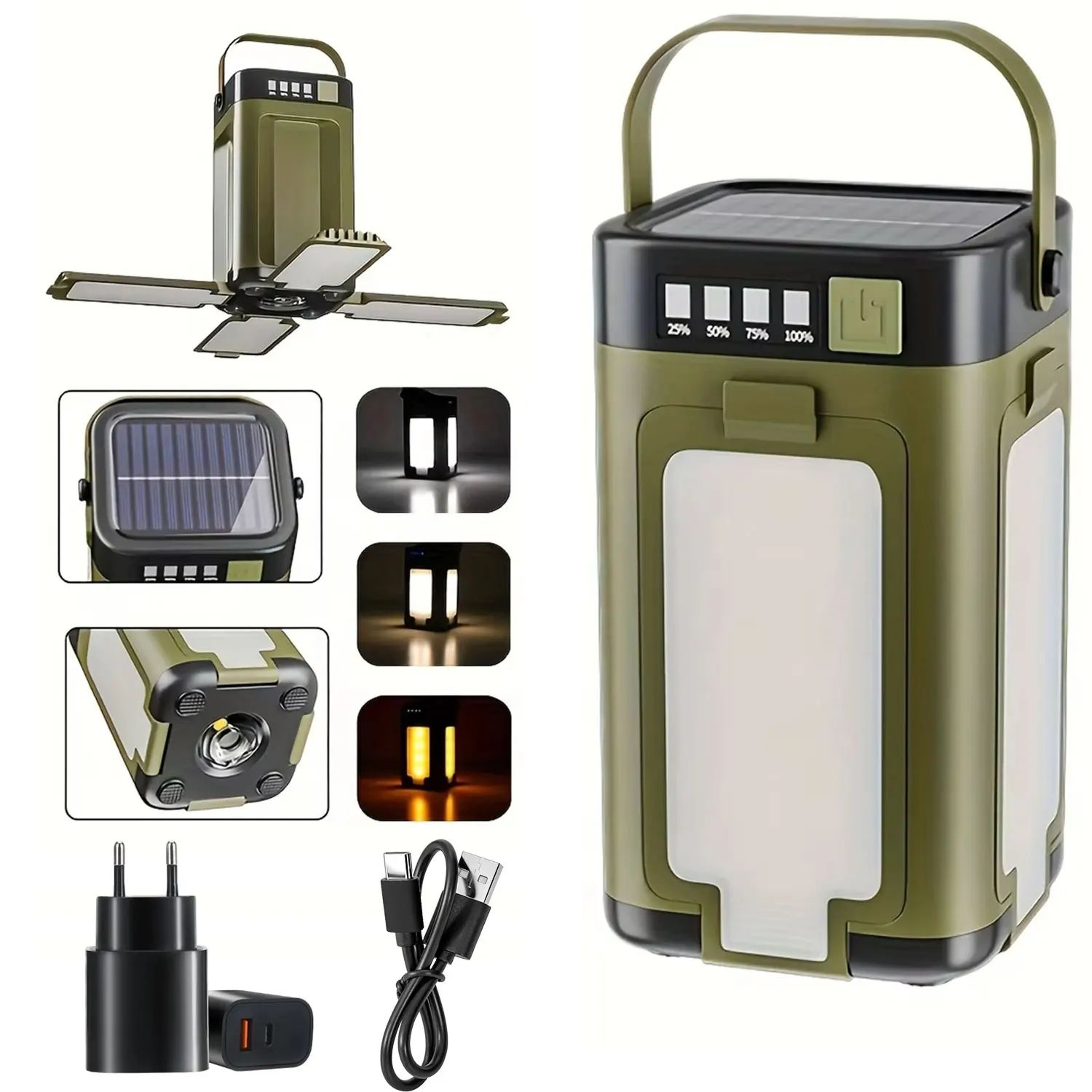 Solar Rechargeable Camping Lantern 2000mAh With 6 Lighting Modes And Hanging Hook 7