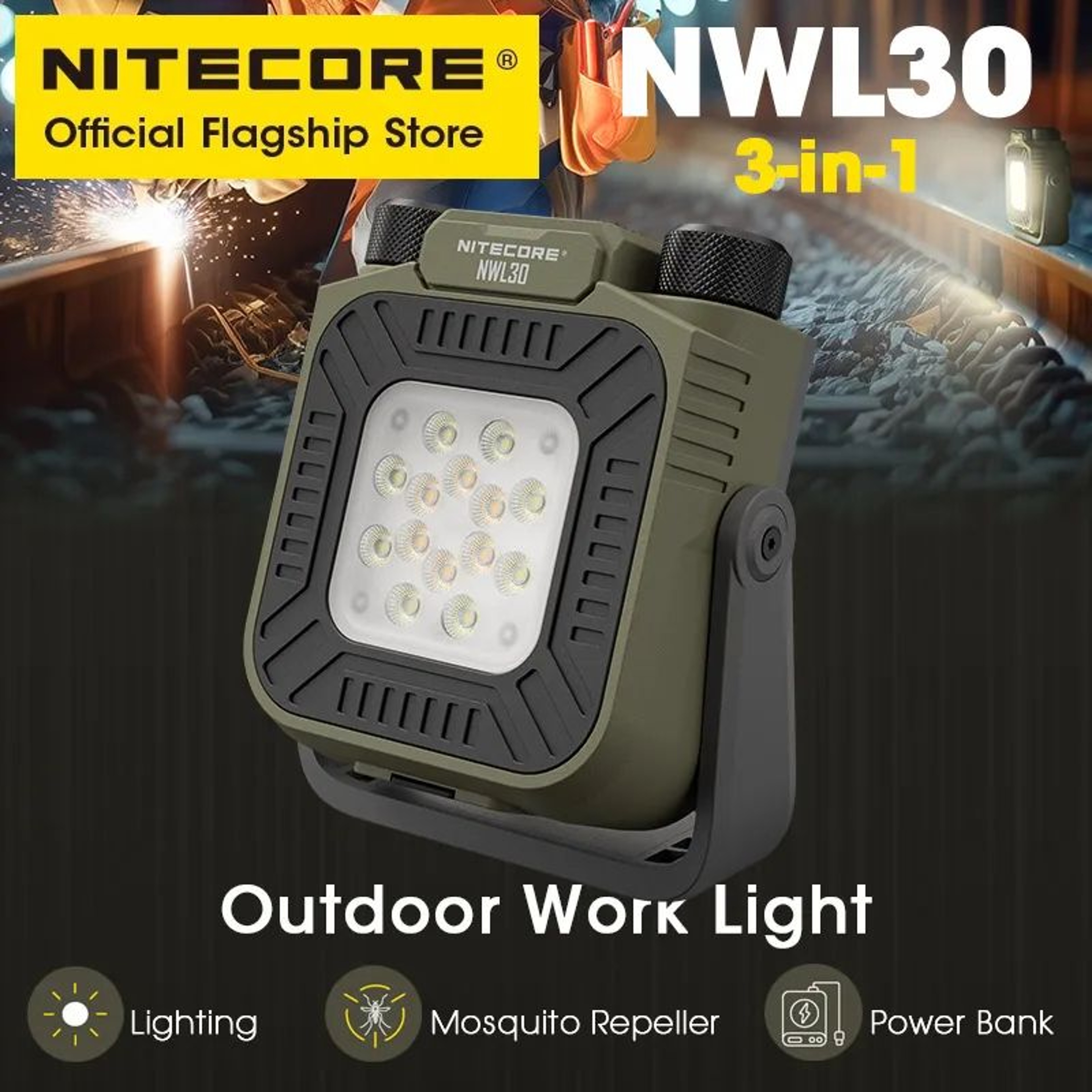NITECORE NWL30 3000LM Rechargeable Work Light With Mosquito Repeller And Power Bank 0