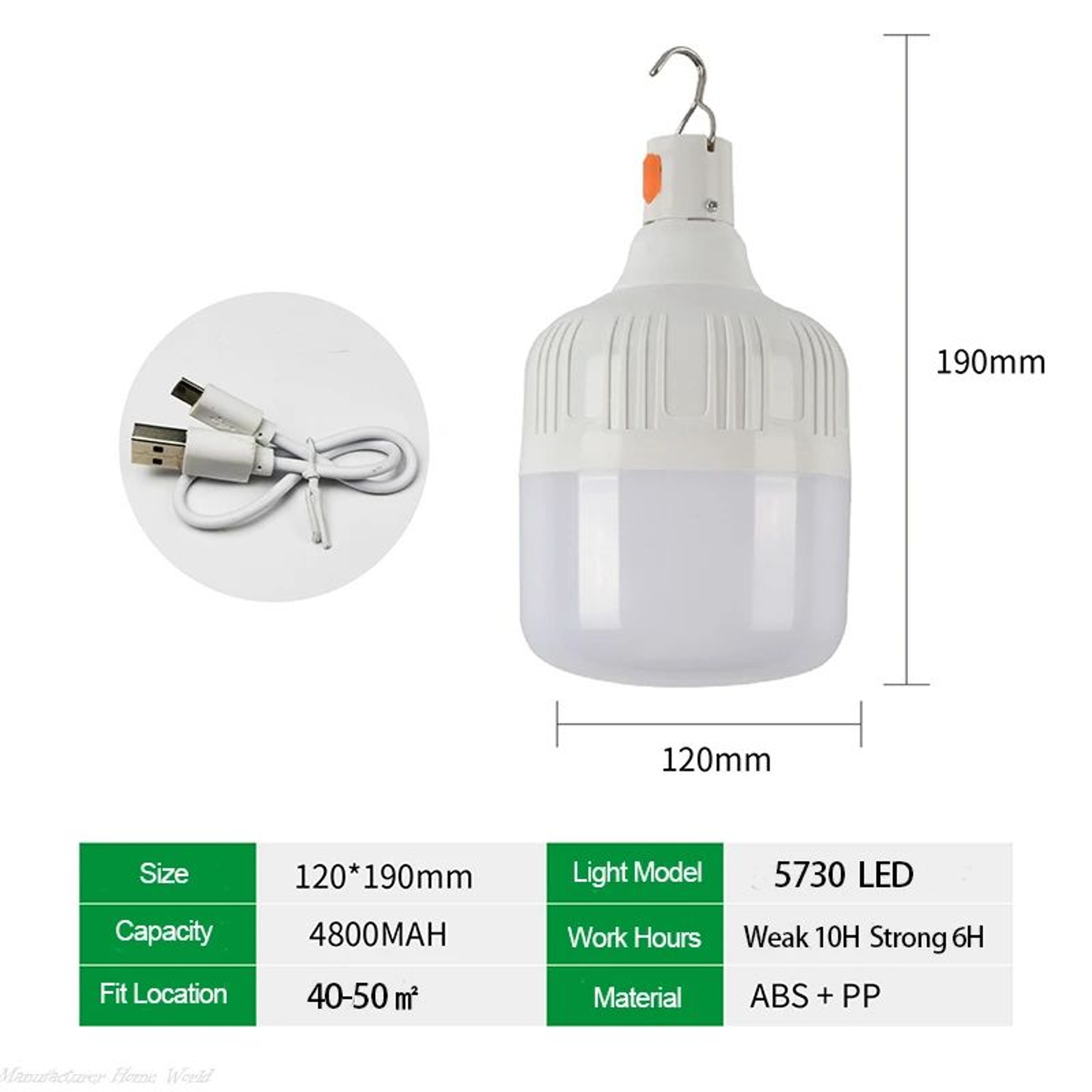 Portable USB Rechargeable LED Camping Light Bulb With Hanging Hook 11