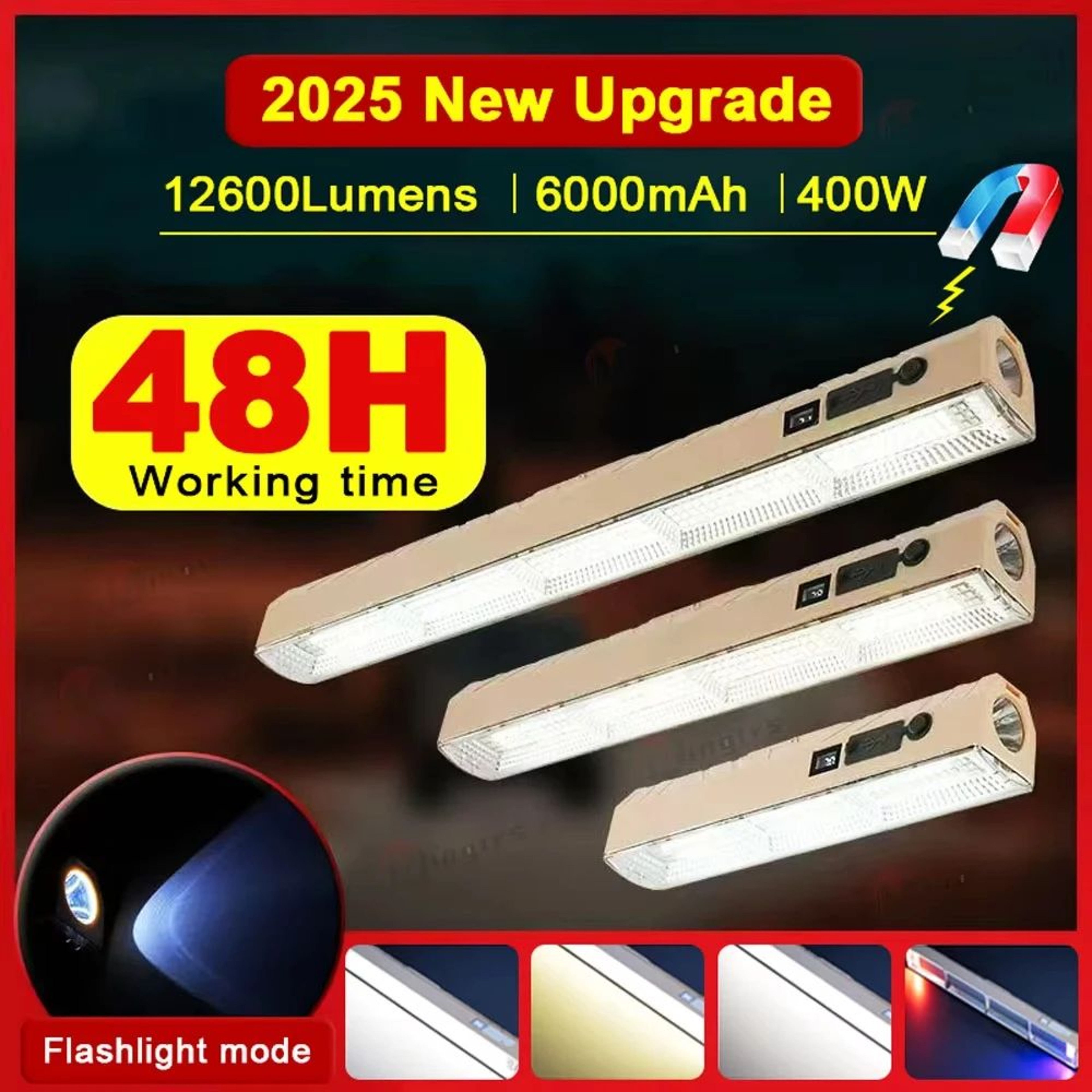 Rechargeable Magnetic LED Work Light Bar With Hook And Red Blue Strobe 0