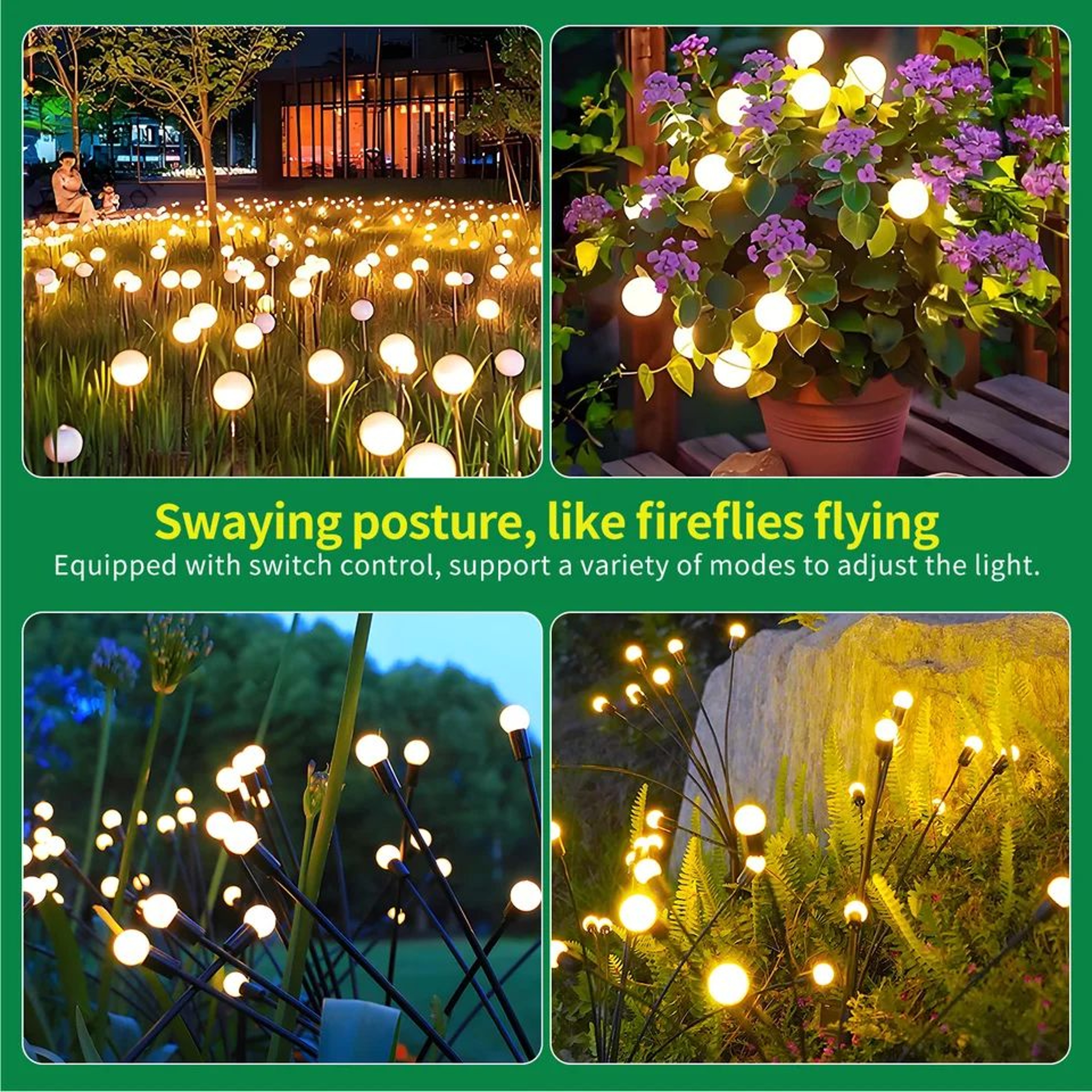 8 Head Solar Firefly Garden Lights  Waterproof Swaying Outdoor Pathway Lights 2