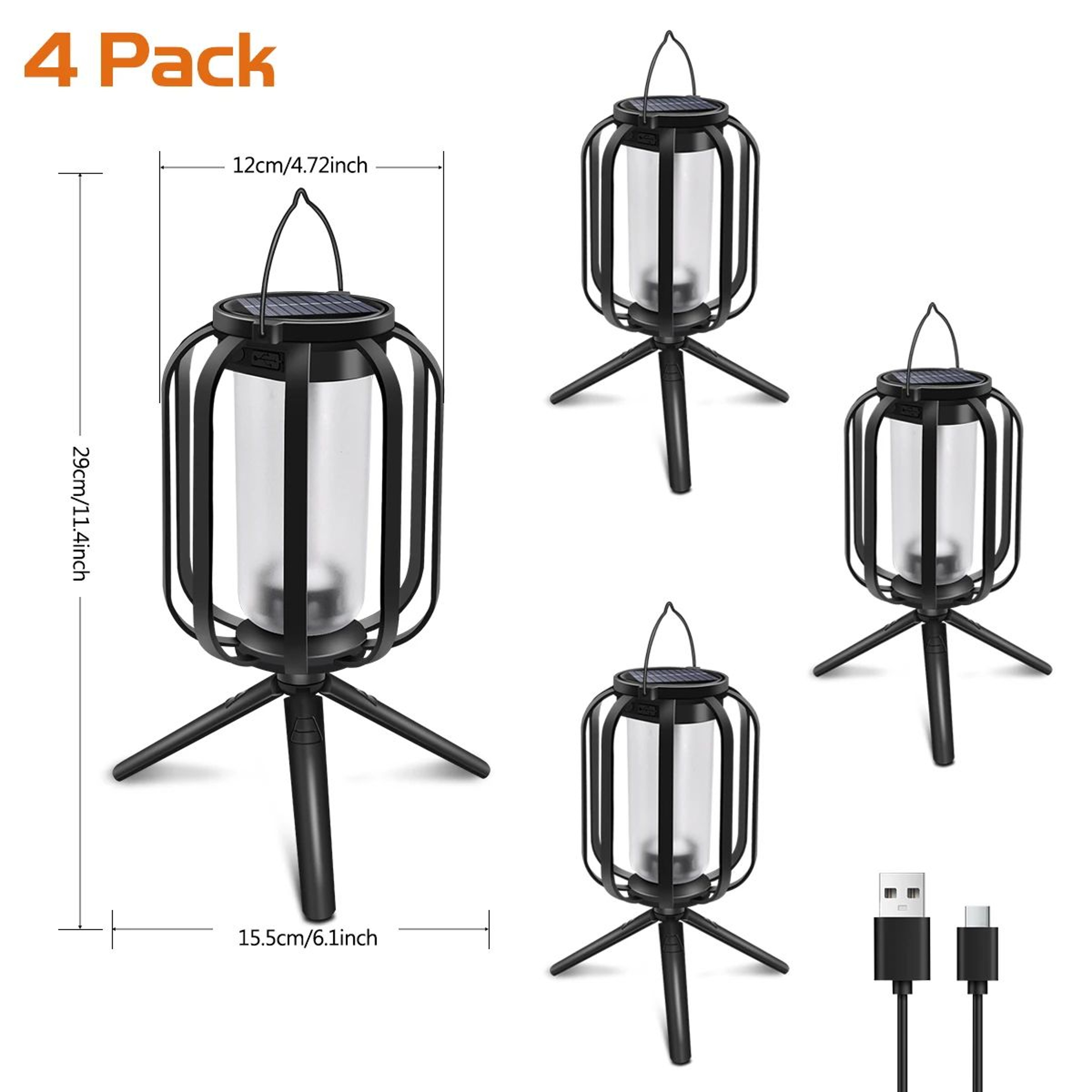Solar Flame Lantern Outdoor Waterproof USB And Solar Rechargeable Hanging Light 8