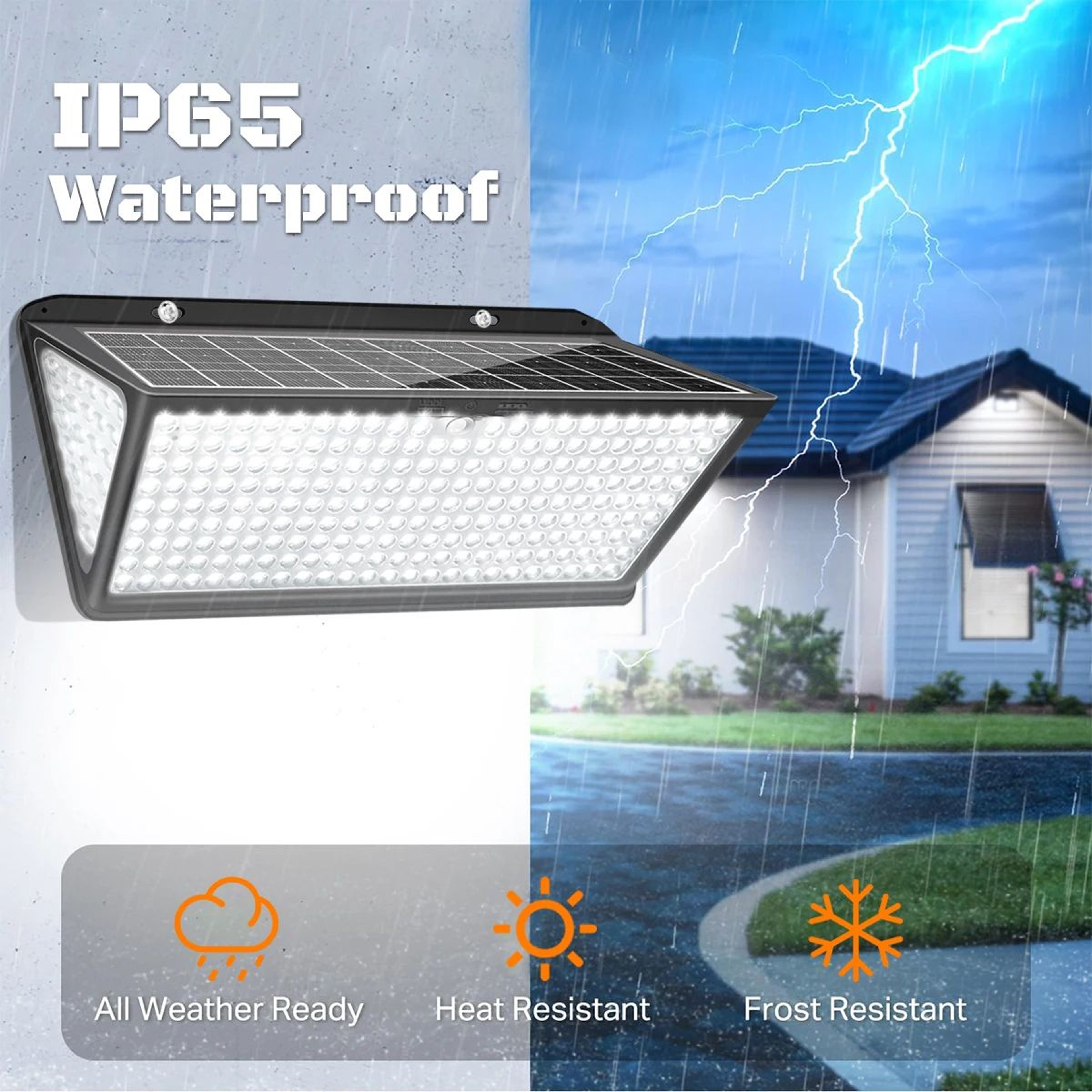 258 LED Solar Motion Sensor Wall Flood Light  3 Modes IP65 Waterproof 0