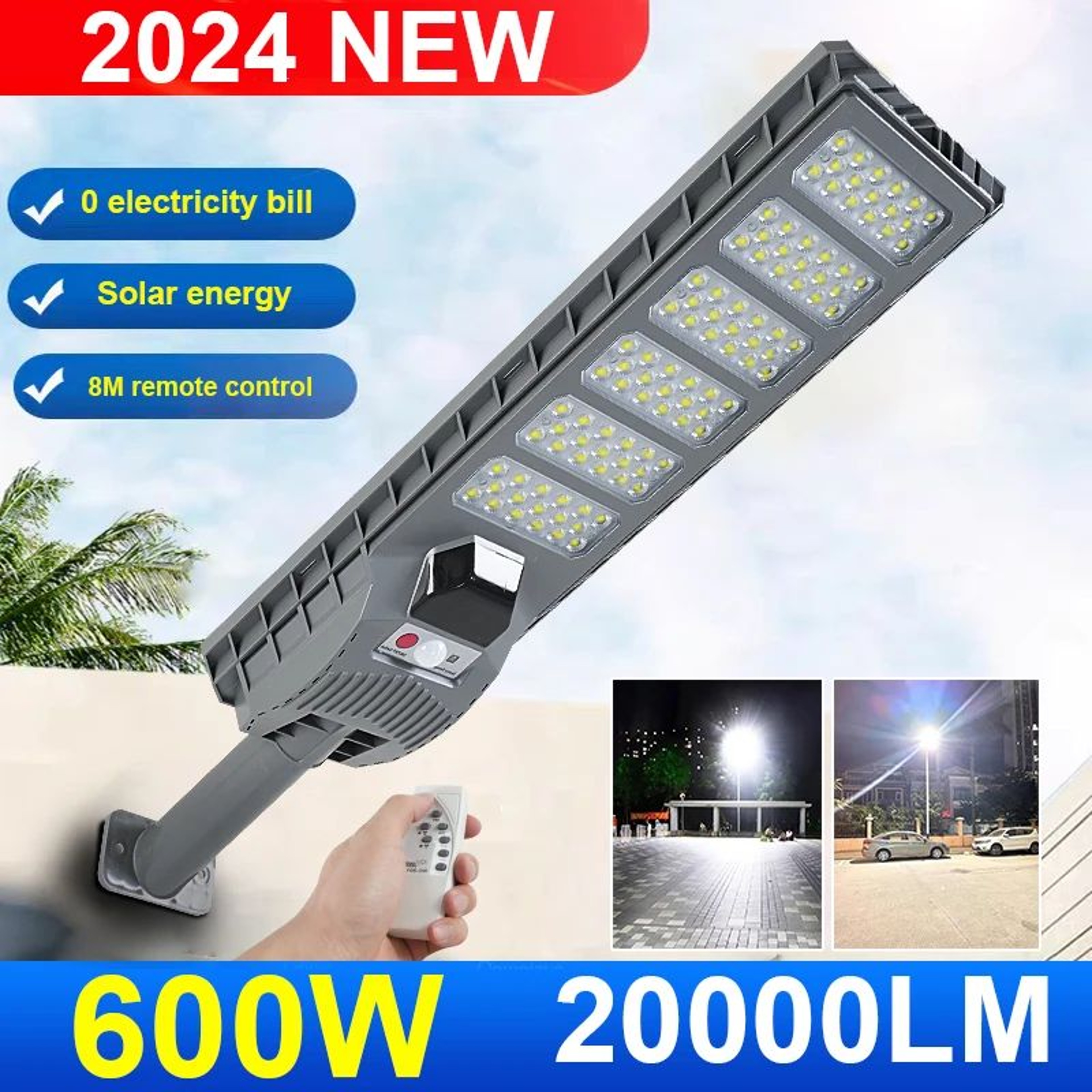 600W 20000LM Solar Motion Sensor Street Light With Remote Control 0