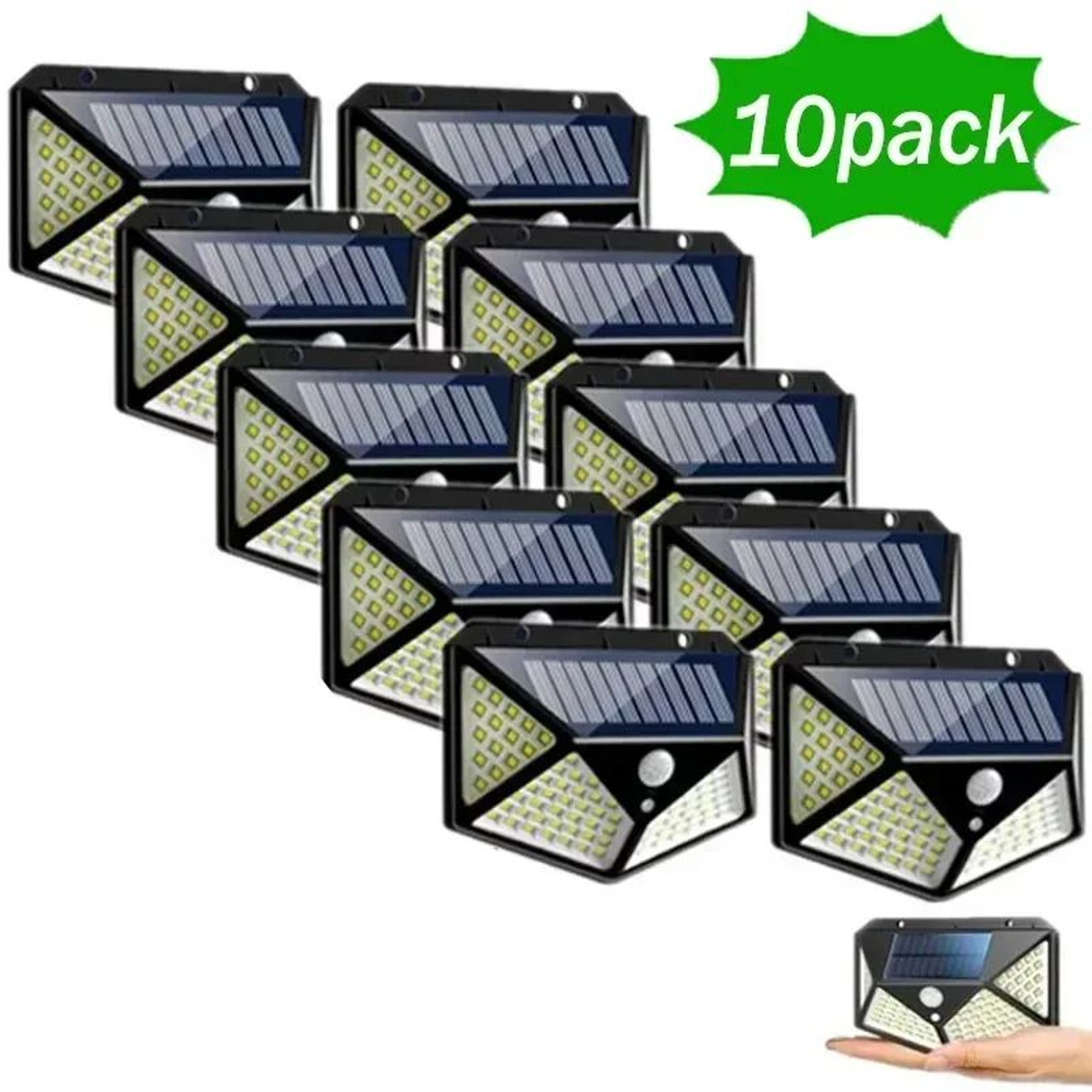 100 LED Solar Motion Sensor Wall Light  4Sided IP65 Outdoor Security Light 6