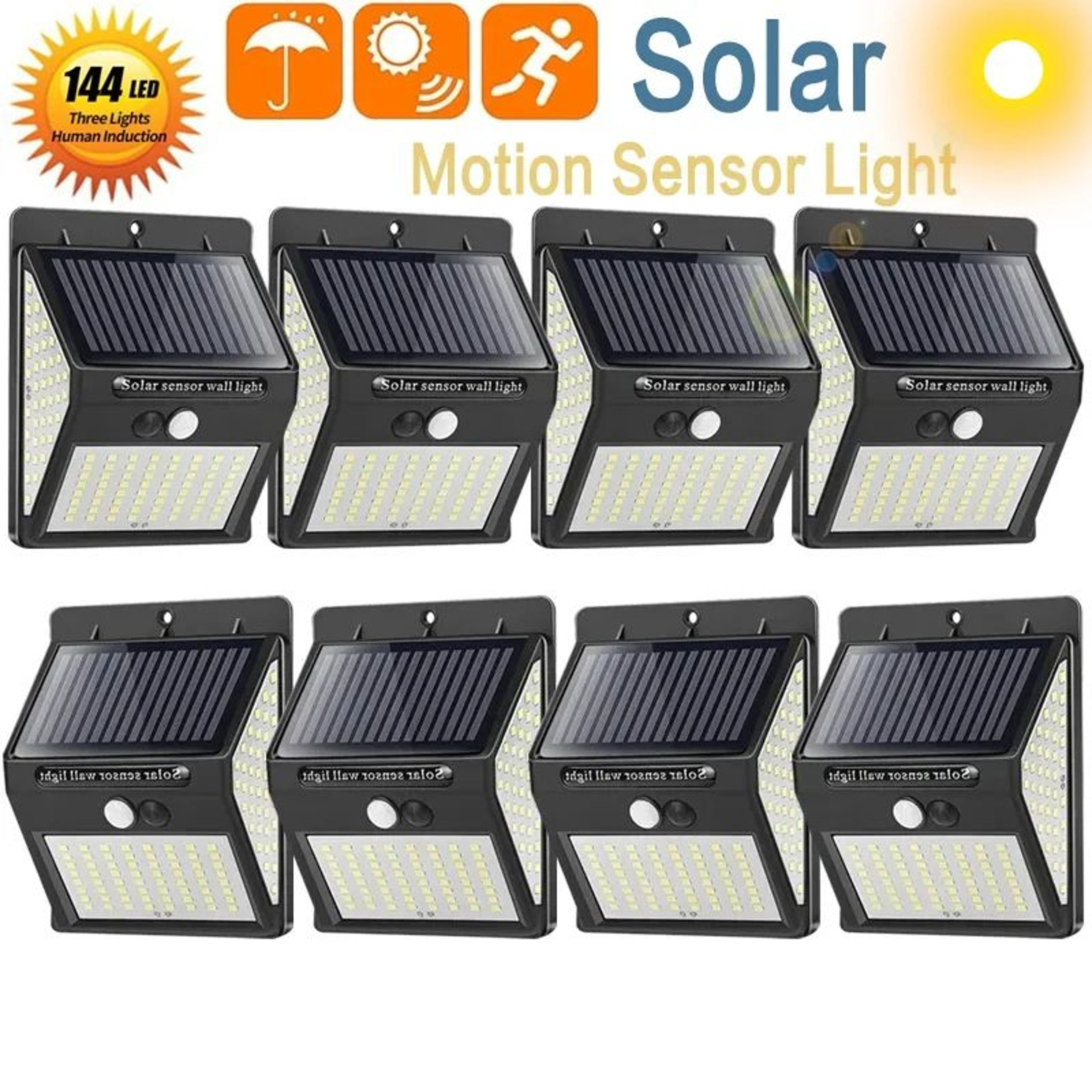 144 LED Solar Motion Sensor Wall Light  IP65 Waterproof Outdoor Security Lamp 0