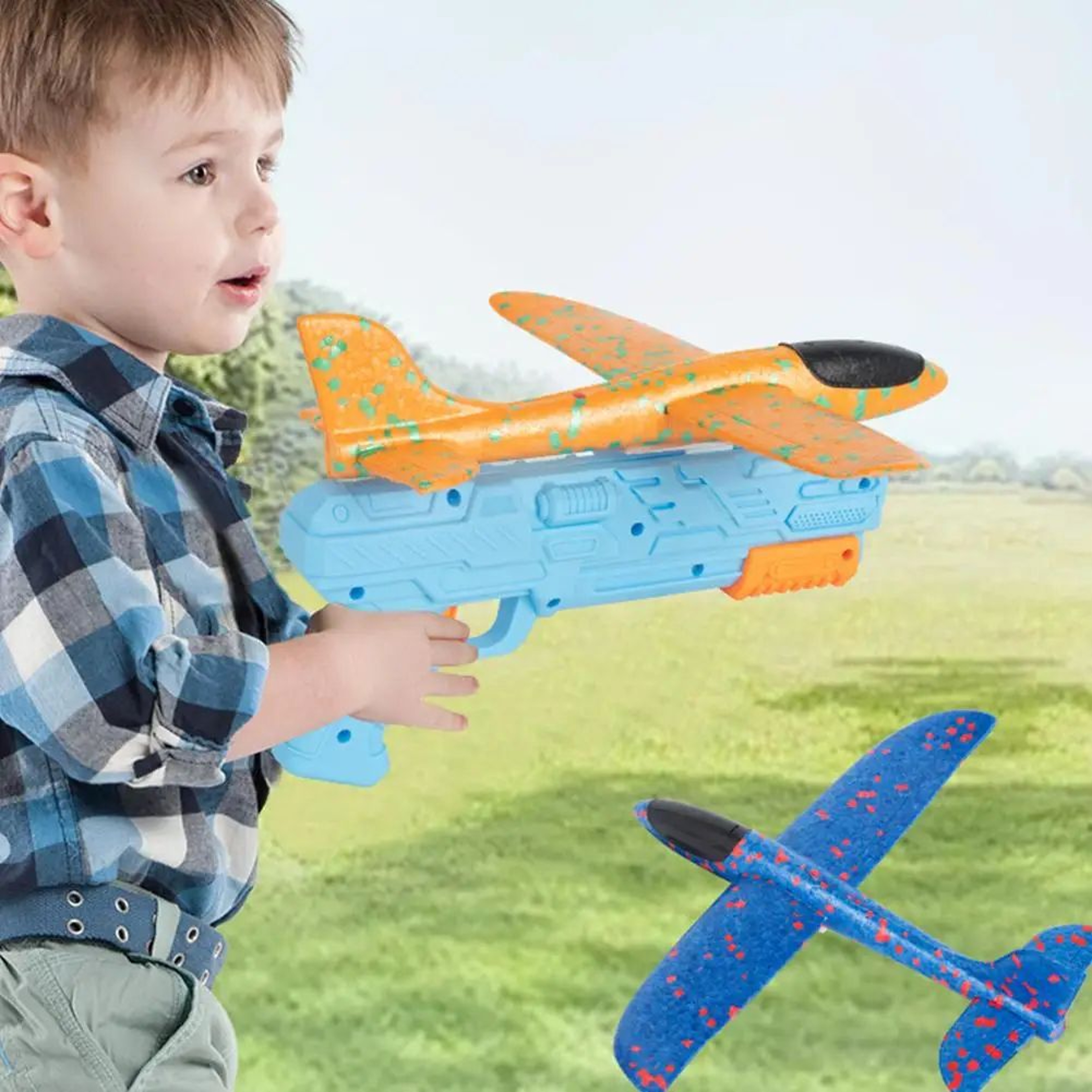 Foam Airplane Launcher Toy For Kids Outdoor Flying Glider 4