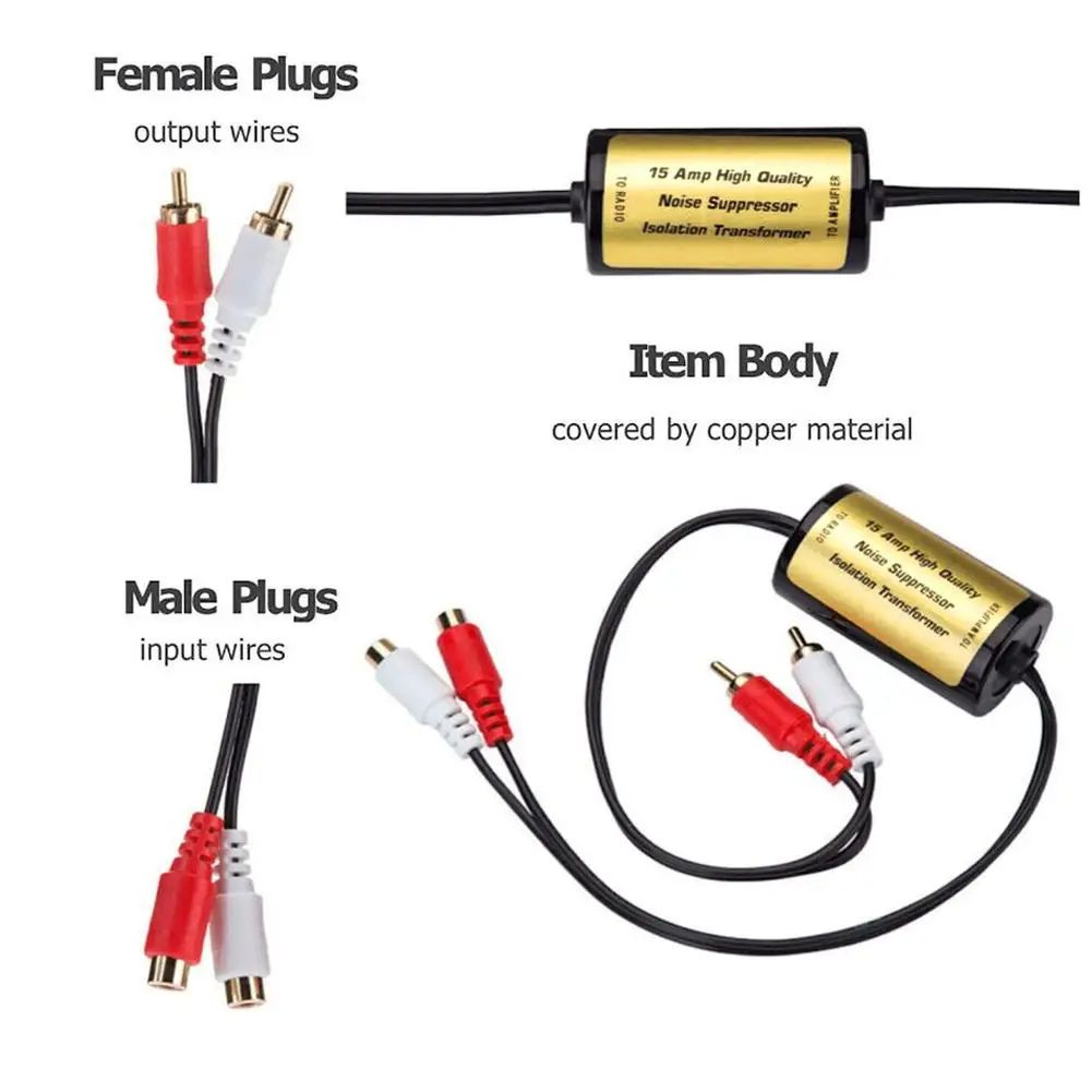 RCA Ground Loop Isolator Audio Noise Filter For Car And Home Stereo 3