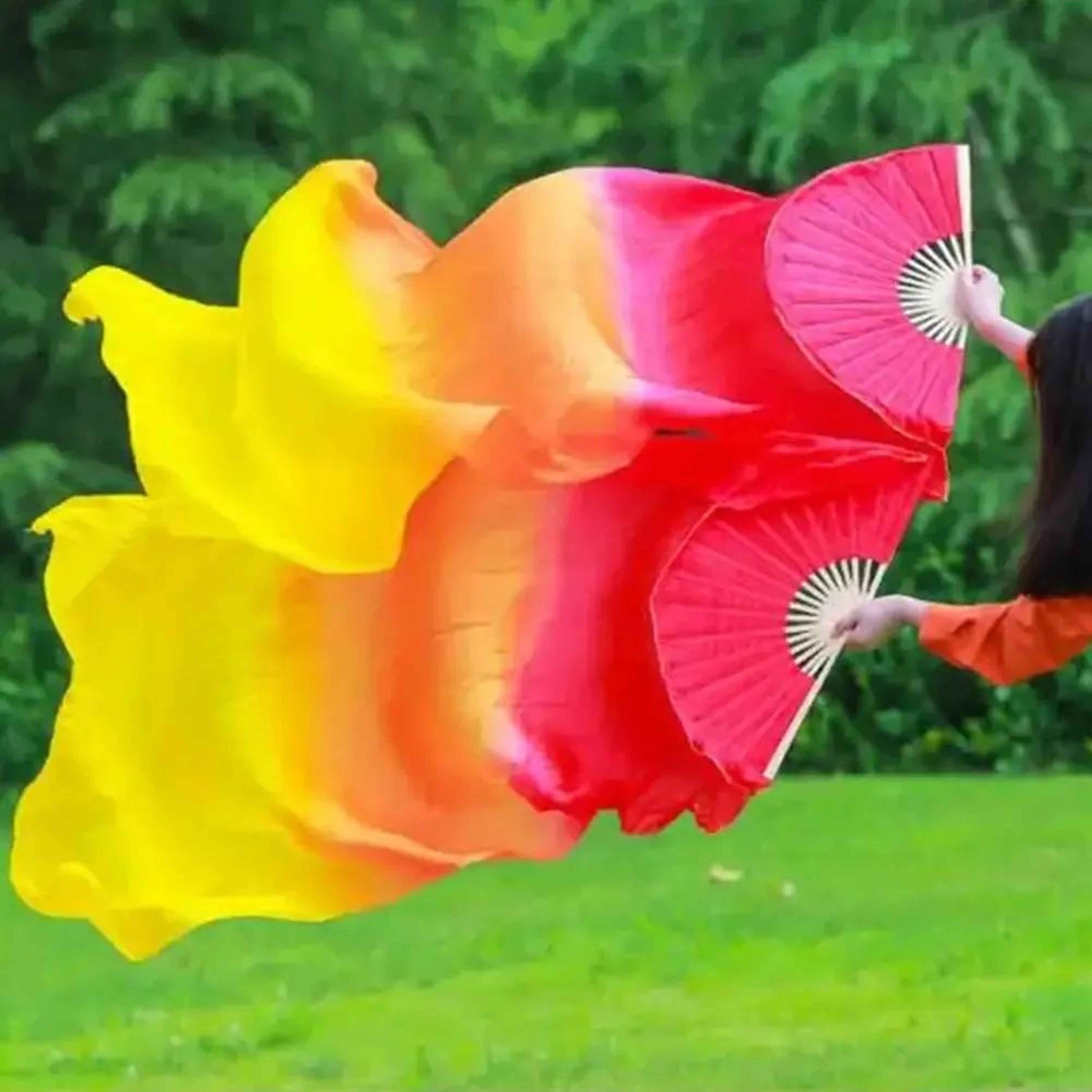 150cm Gradient Belly Dance Fan Veil With Imitation Silk Flowing Dance Prop 1