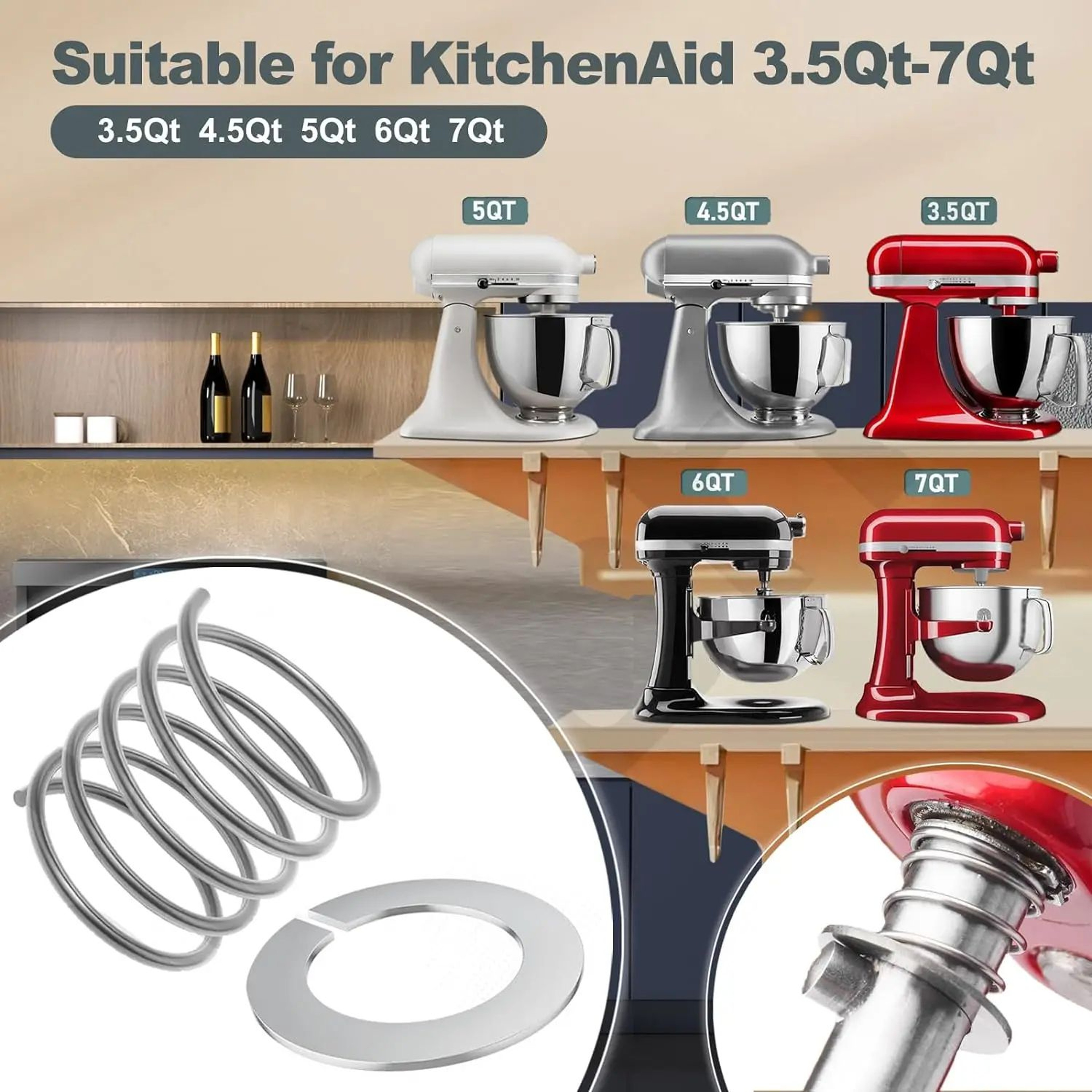 4 Pack Stainless Steel Stand Mixer Spring And Washer Kit For KitchenAid 35 To 8 Qt Mixers 4