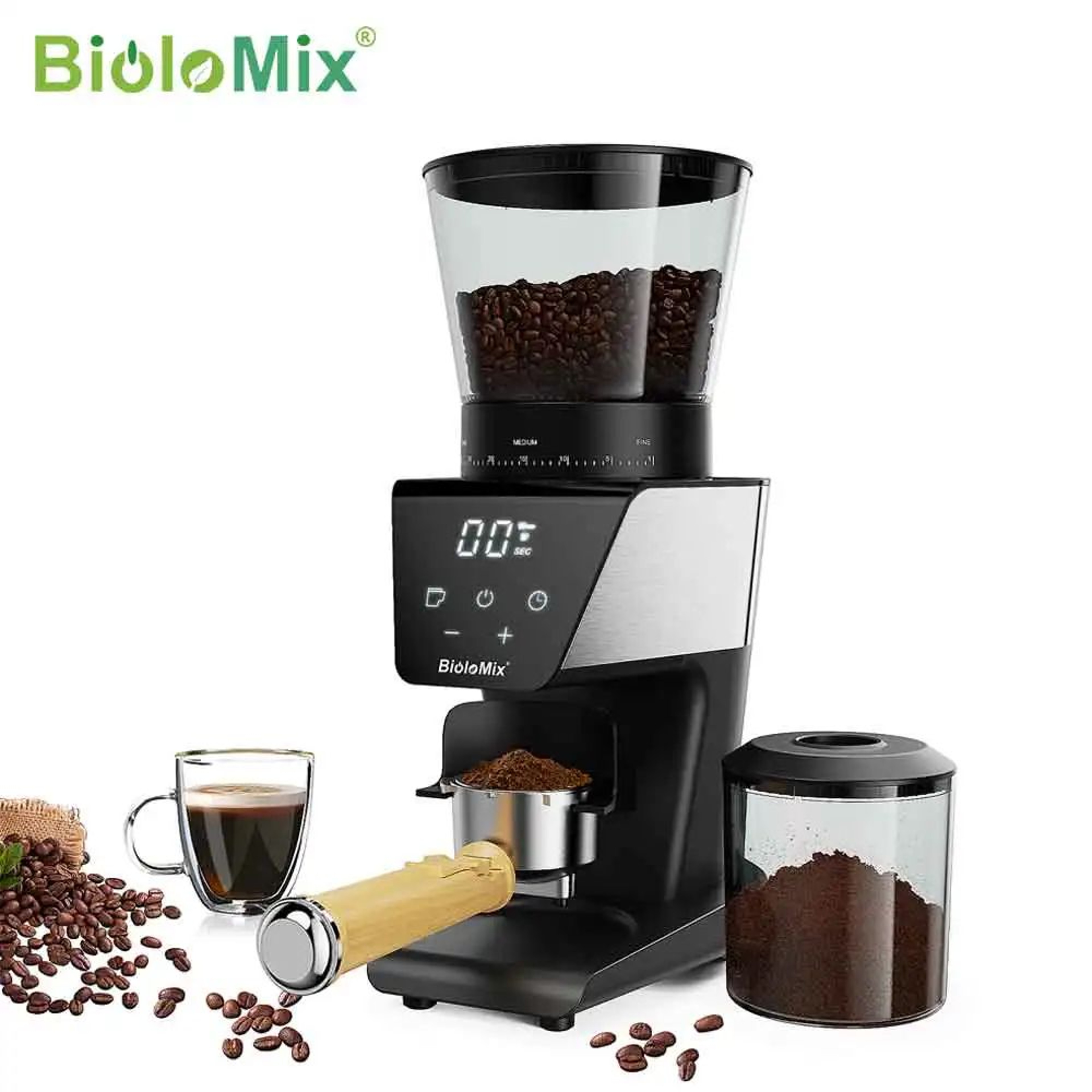 BioloMix 30Setting Conical Burr Electric Coffee Grinder With LCD Touchscreen 0