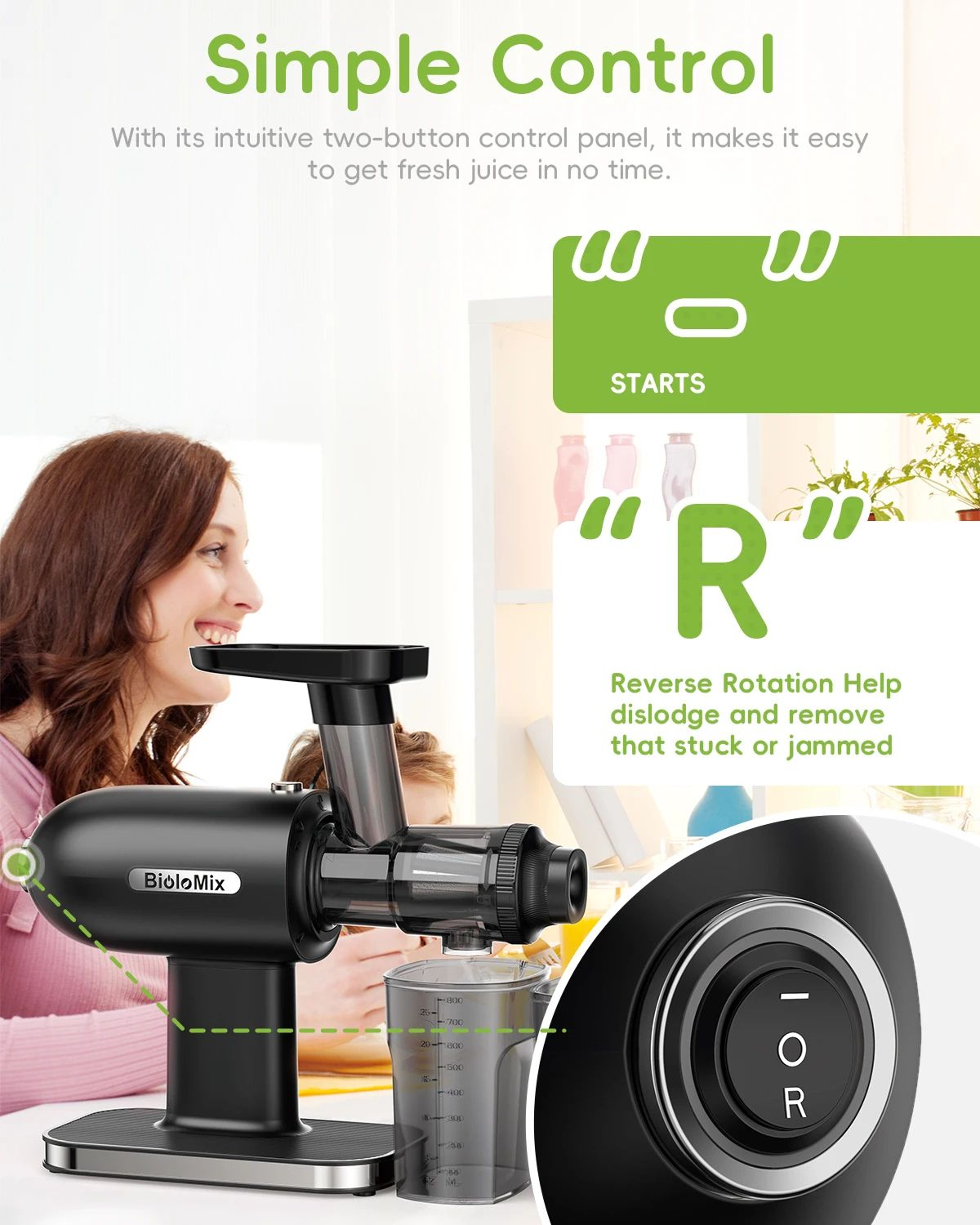 BioloMix Cold Press Juicer With Reverse Function And Quiet Slow Masticating Extraction 2