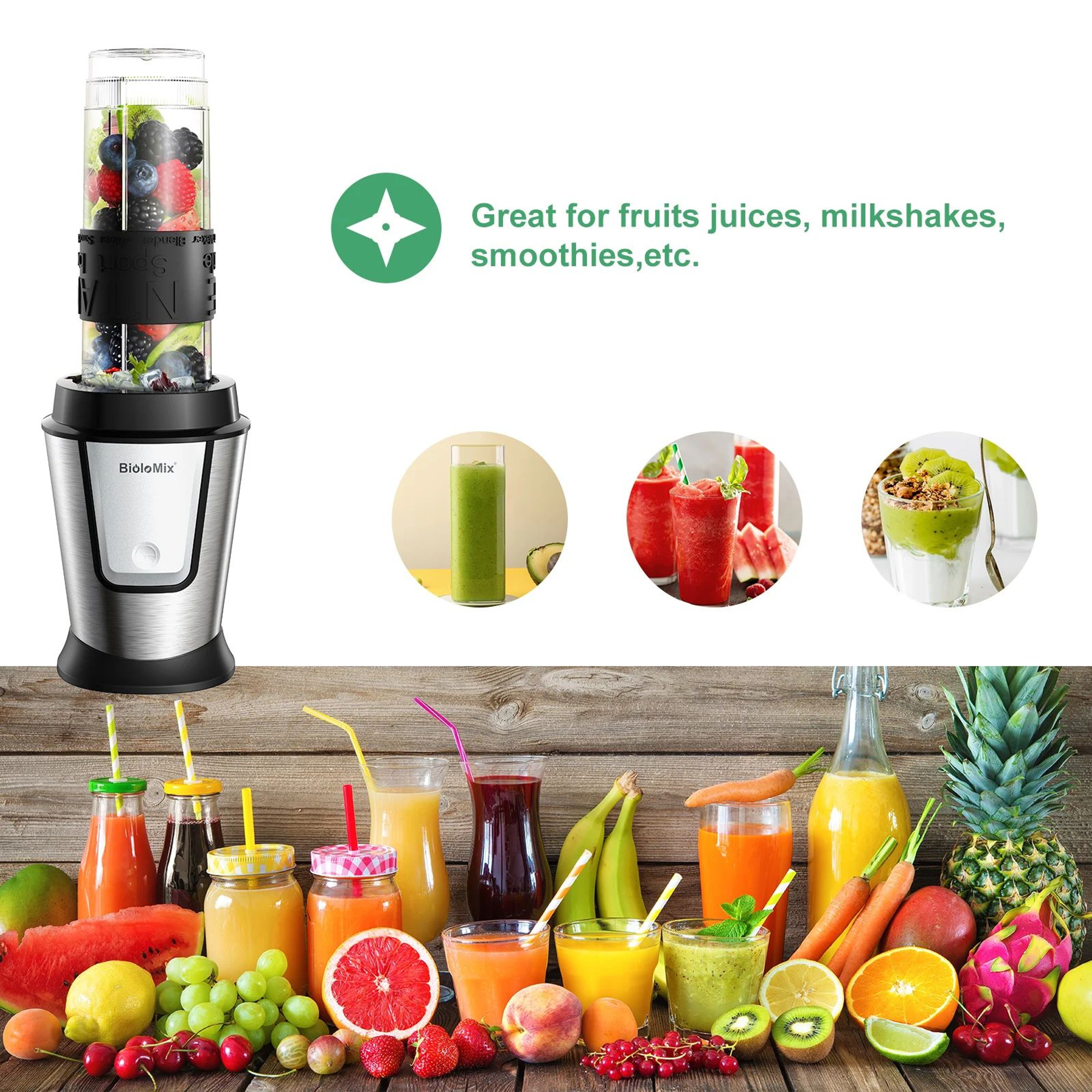 BioloMix 700W Blender Food Processor Combo With Chopper Grinder And Travel Cup 3