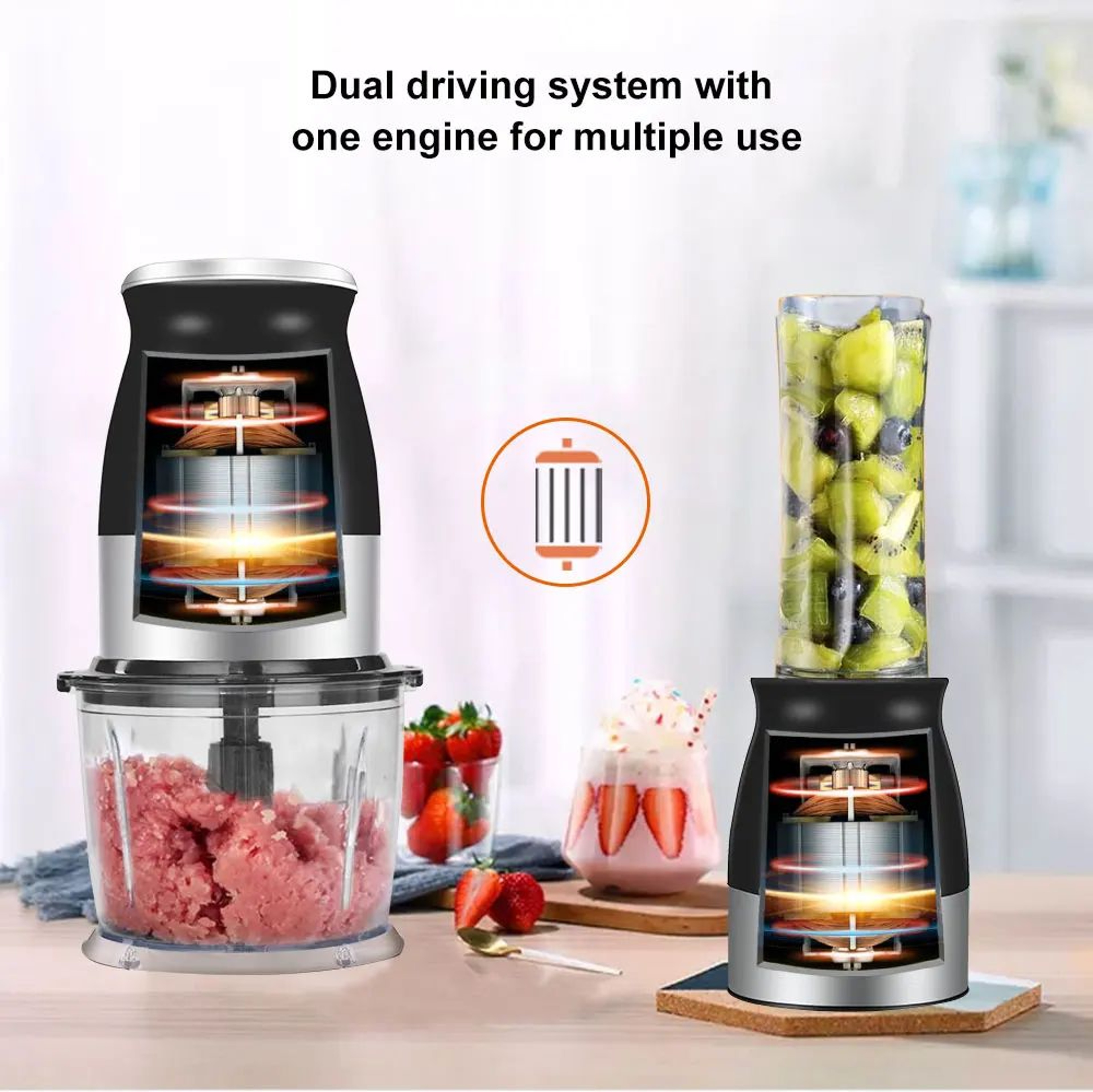 500W Personal Blender And Food Processor With 600ml Bottle And Chopper 4