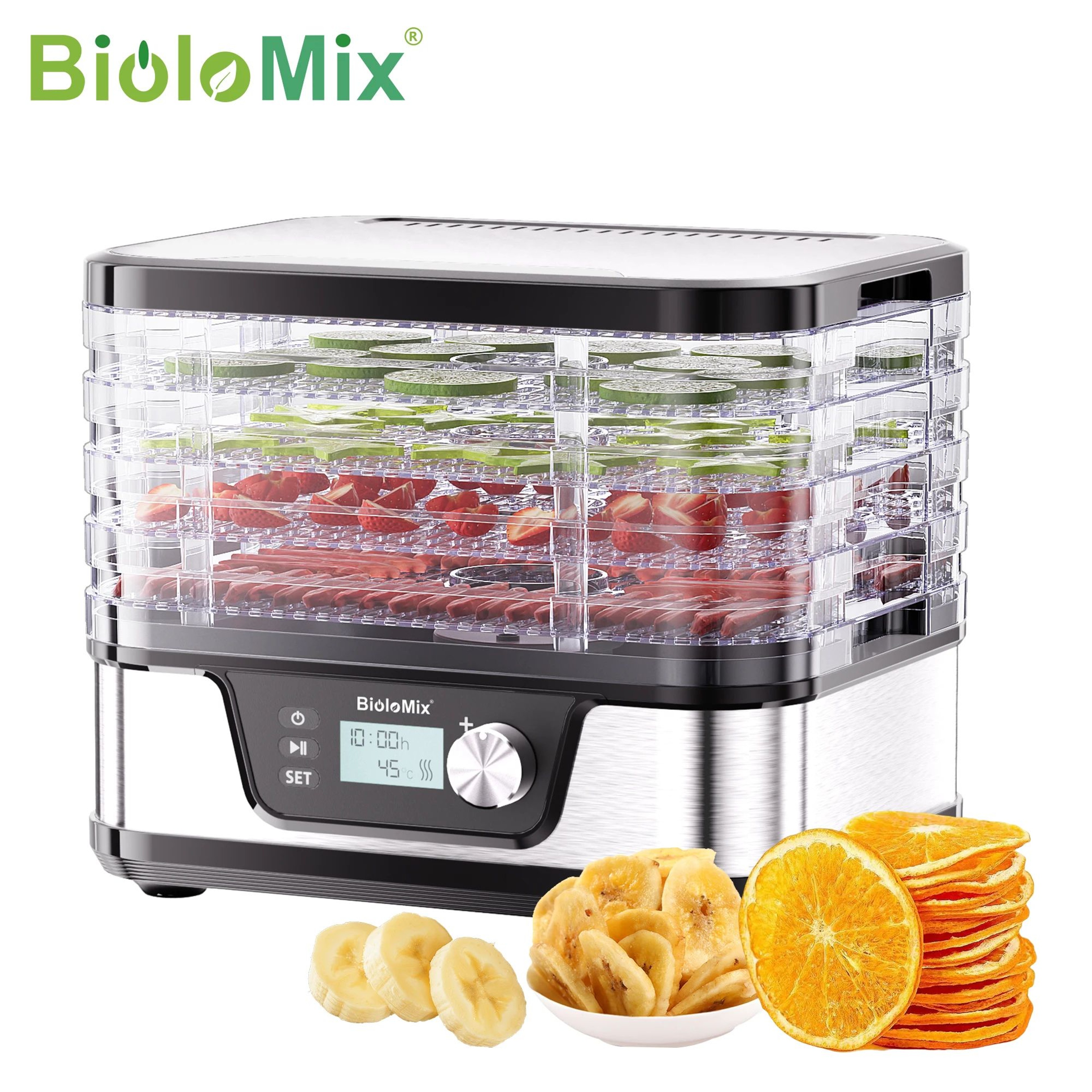 BioloMix 10L Food Dehydrator With 5 BPAFree Trays Digital Timer And Temperature Control 0