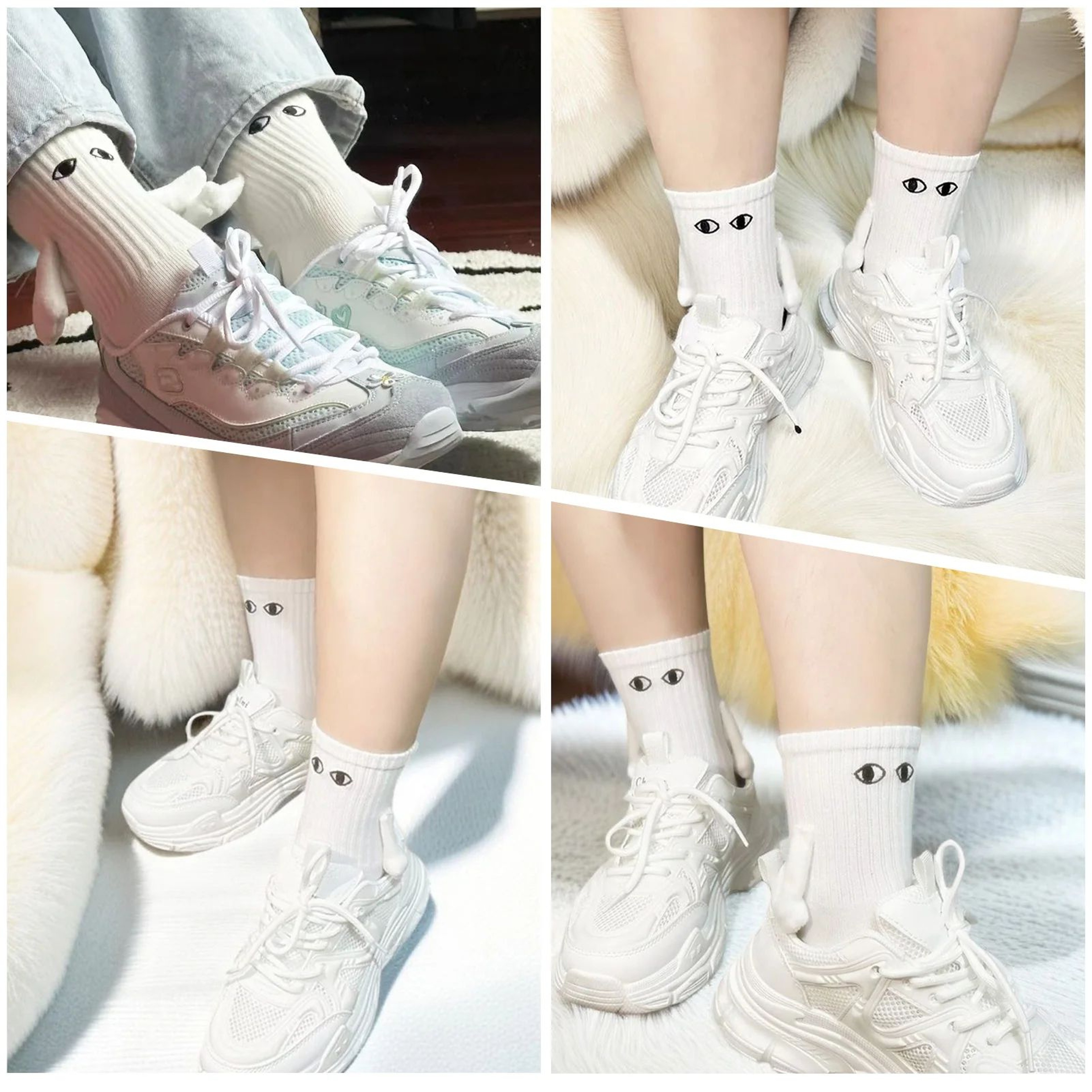 Magnetic Holding Hands Couple Socks  Breathable High Elastic Matching Mid Tube Socks 3