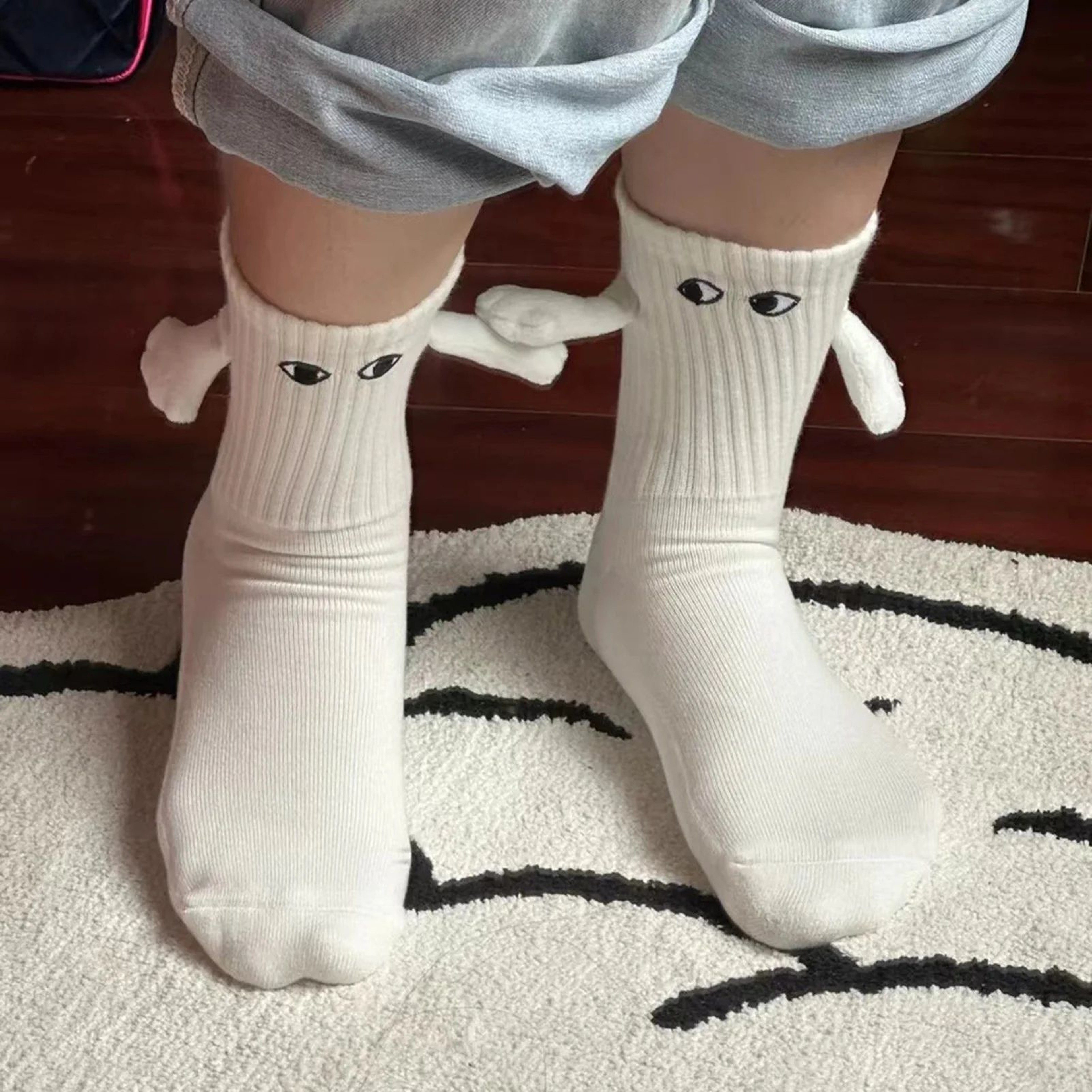 Magnetic Holding Hands Couple Socks  Breathable High Elastic Matching Mid Tube Socks 5