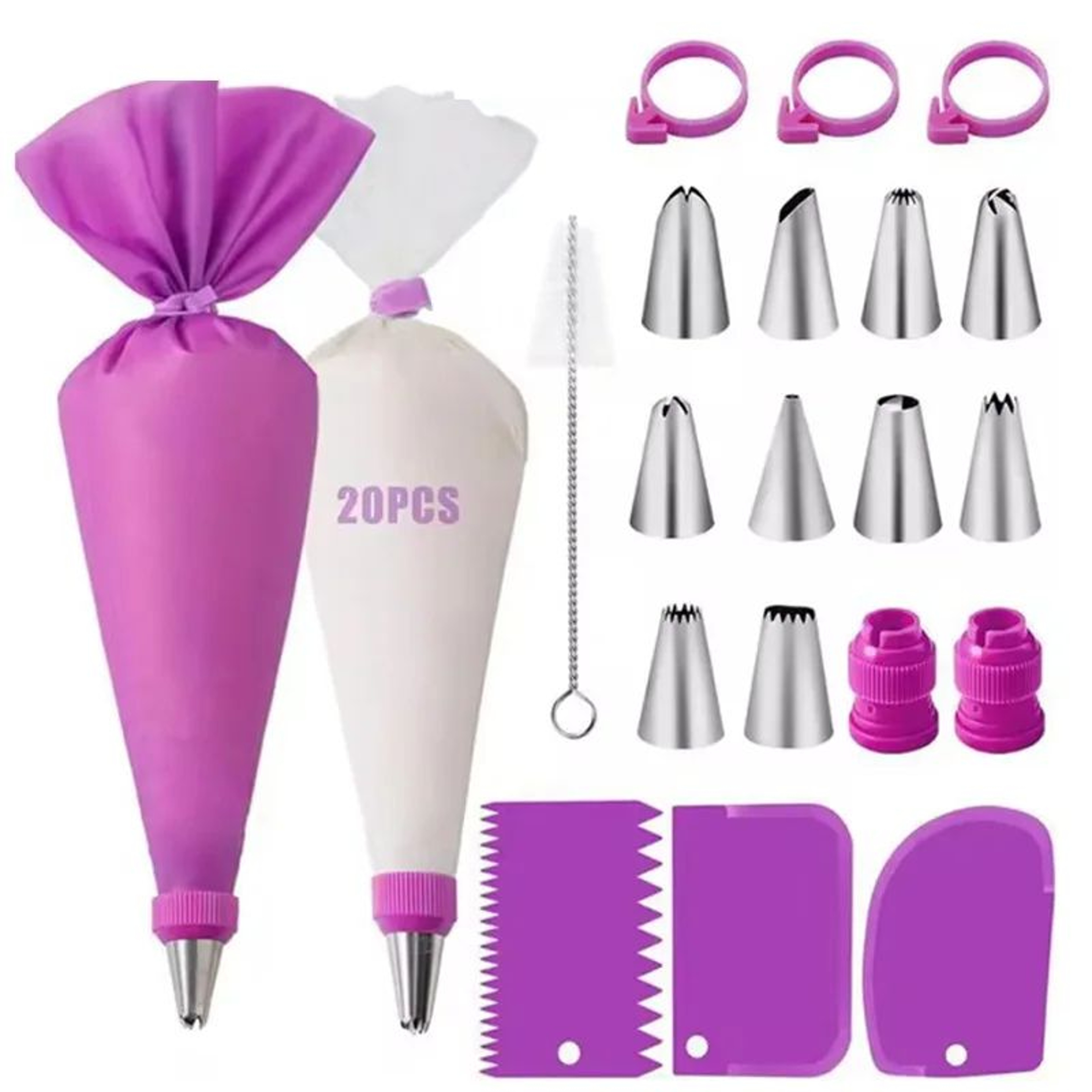 Reusable Silicone Piping Bag Set With Stainless Steel Icing Nozzles 0