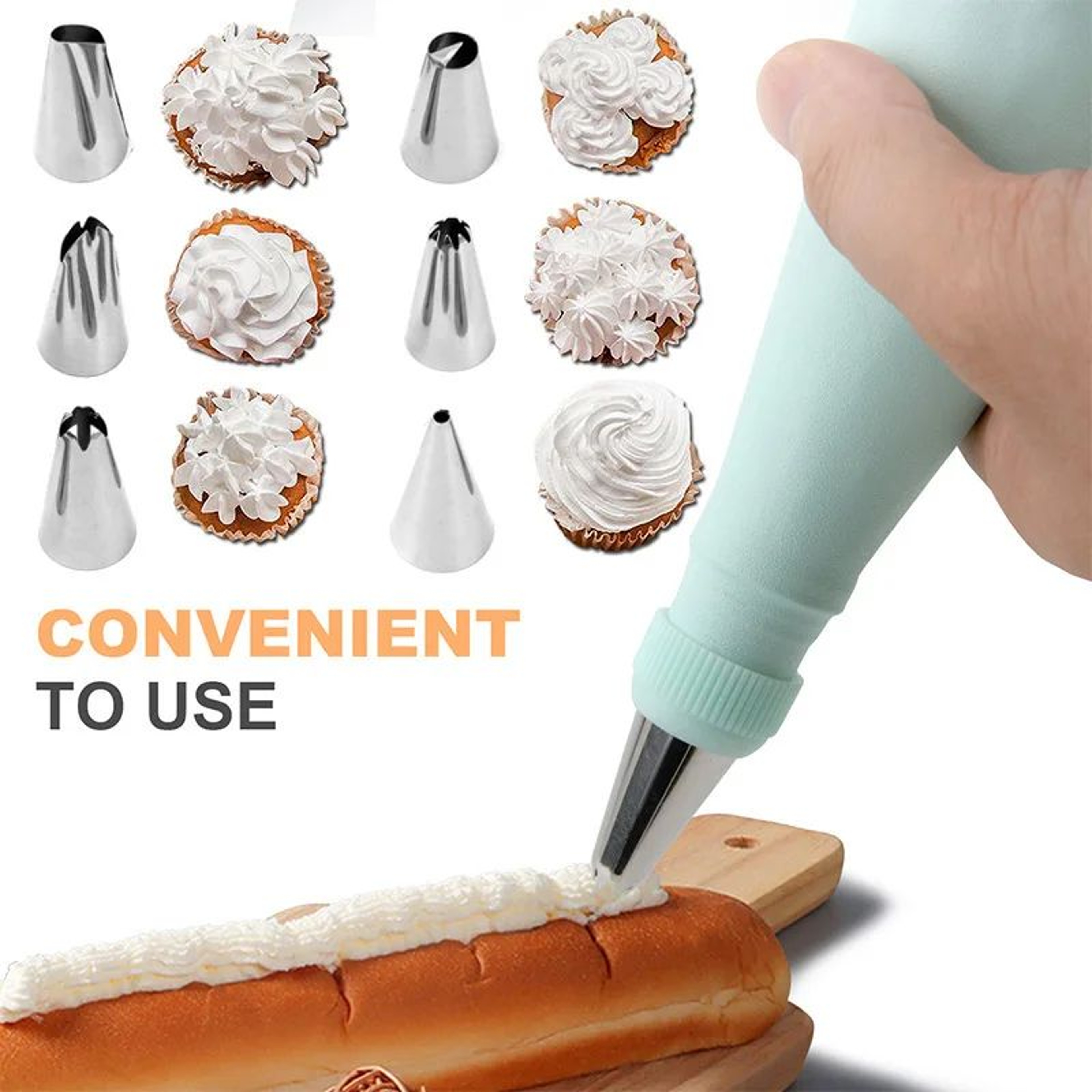 Reusable Silicone Piping Bag Set With Stainless Steel Icing Nozzles 2