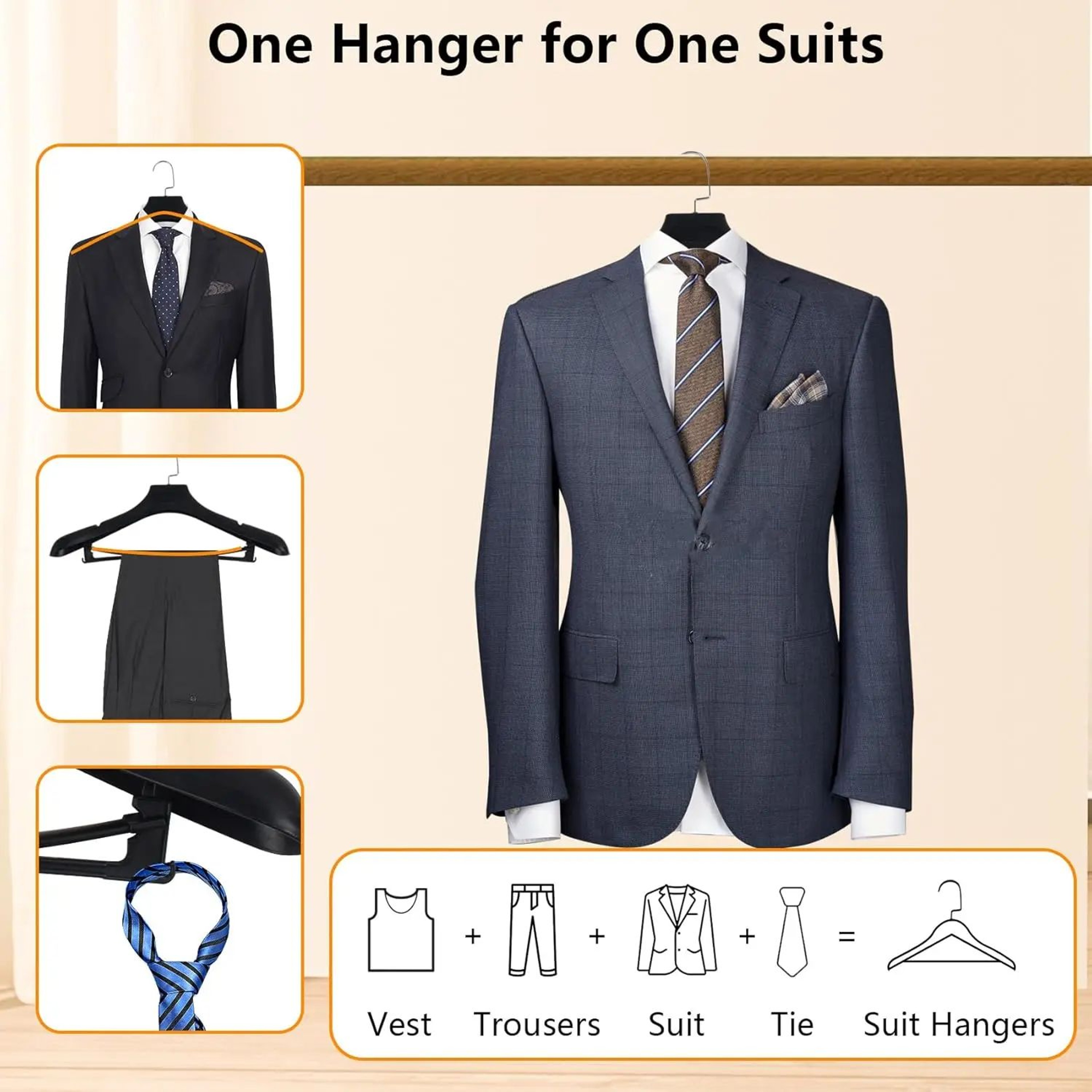 Extra Wide Shoulder Suit Hangers With Pants Bar Non Slip Heavy Duty Plastic 520PCS 1