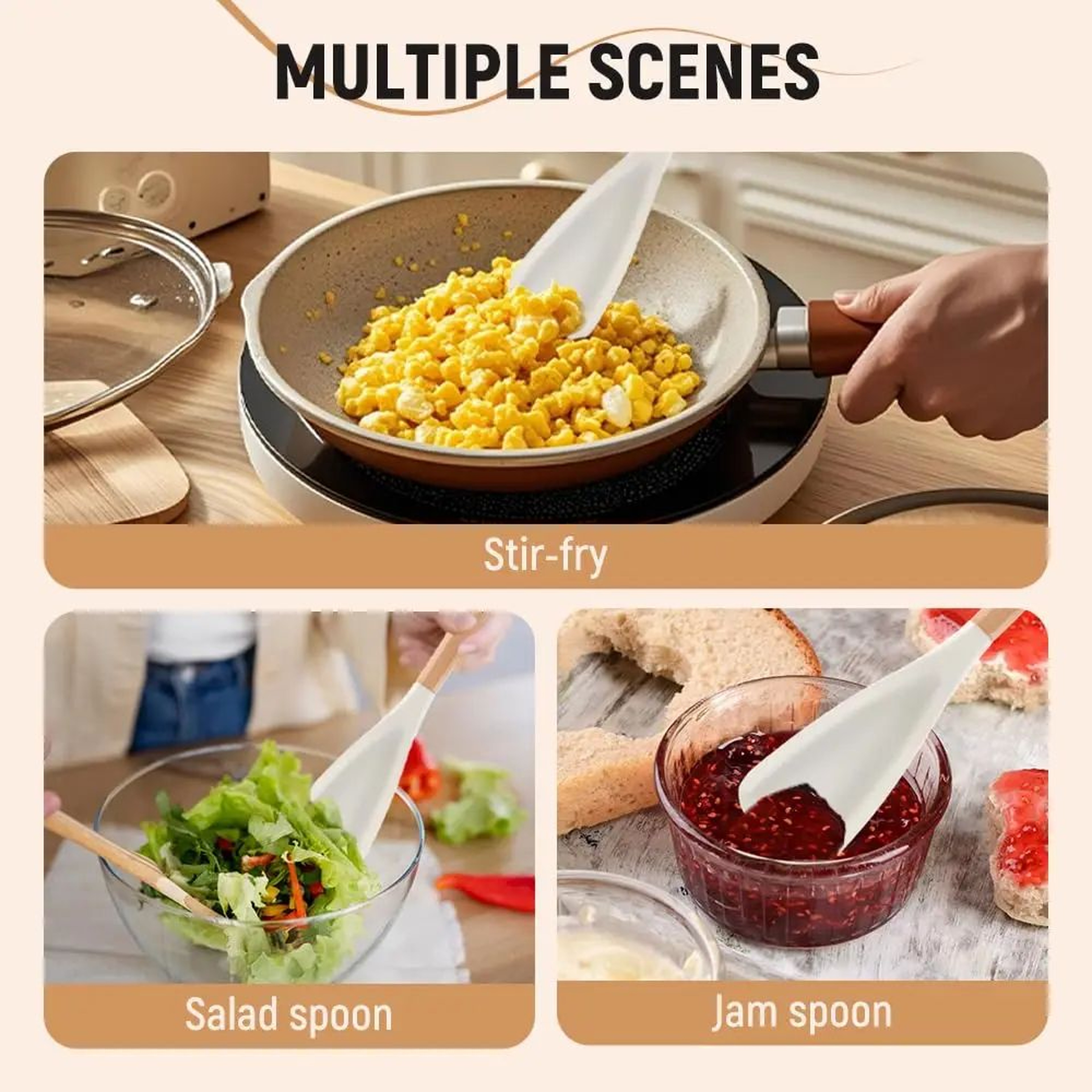 Silicone Cooking Spoon With Wood Handle For Nonstick Cookware And Rice Scooping 2