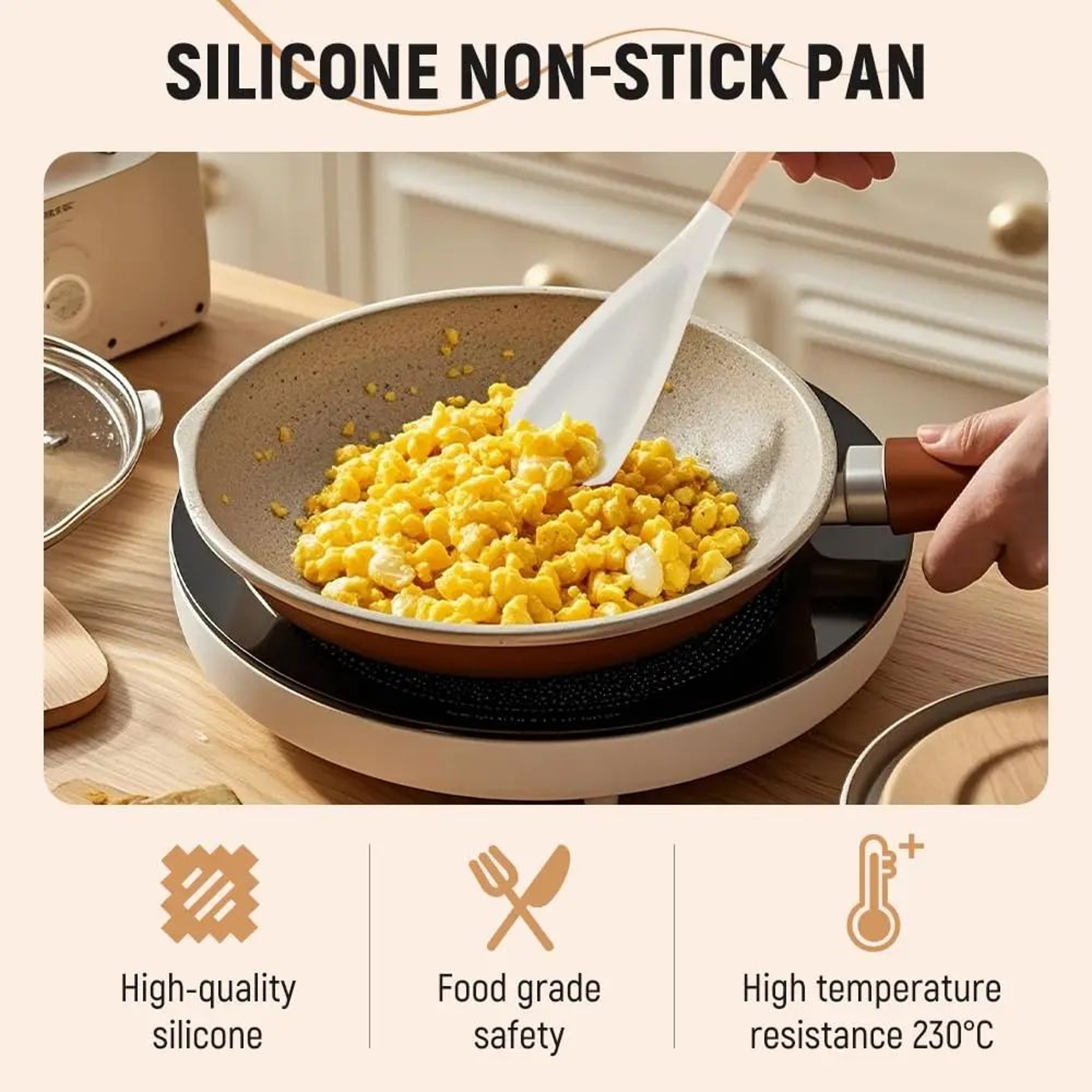 Silicone Cooking Spoon With Wood Handle For Nonstick Cookware And Rice Scooping 1
