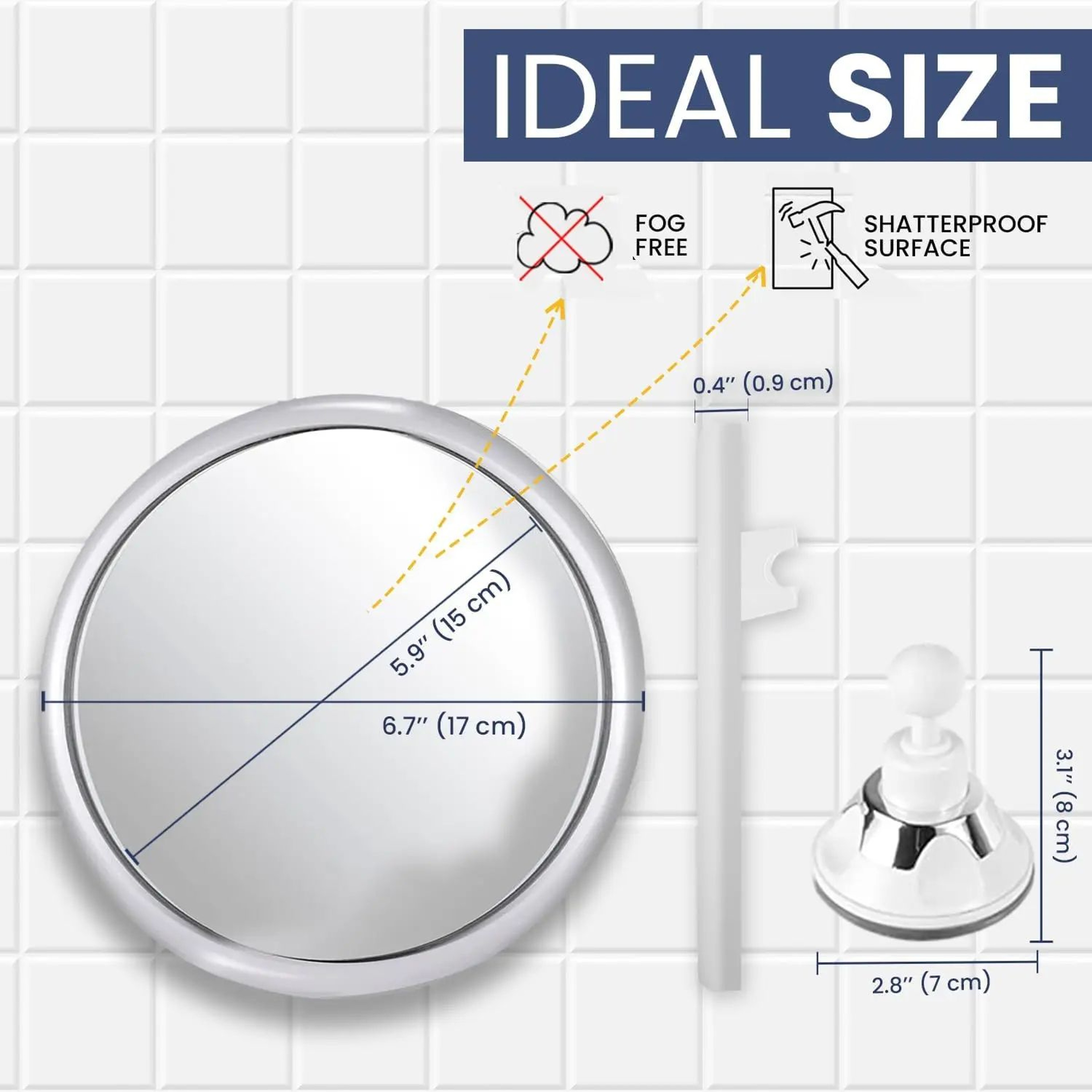 Fogless Shower Mirror With Suction Cup And 360 Swivel 3