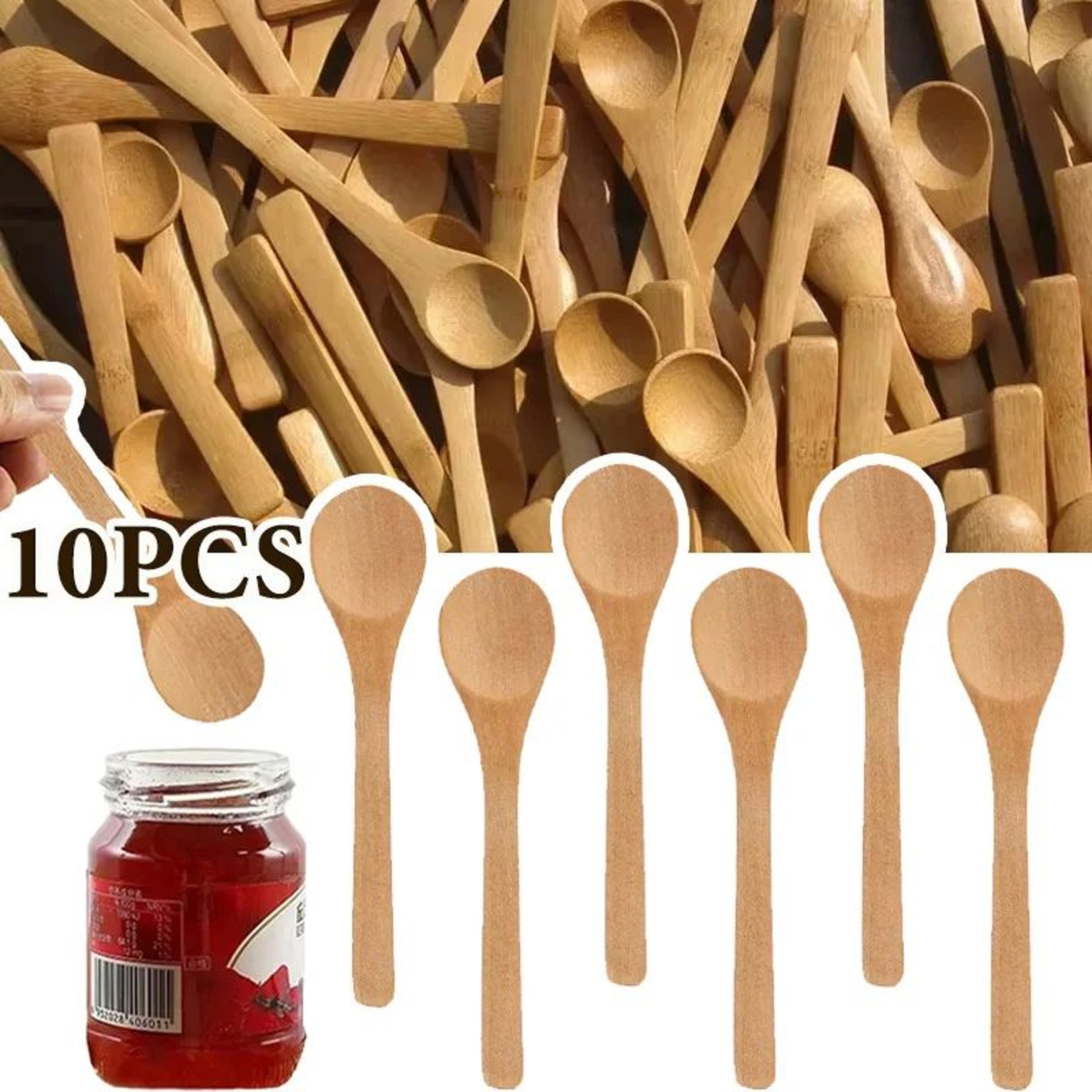 10PCS Mini Wooden Spoons Natural Bamboo Honey Coffee And Condiment Scoops 0