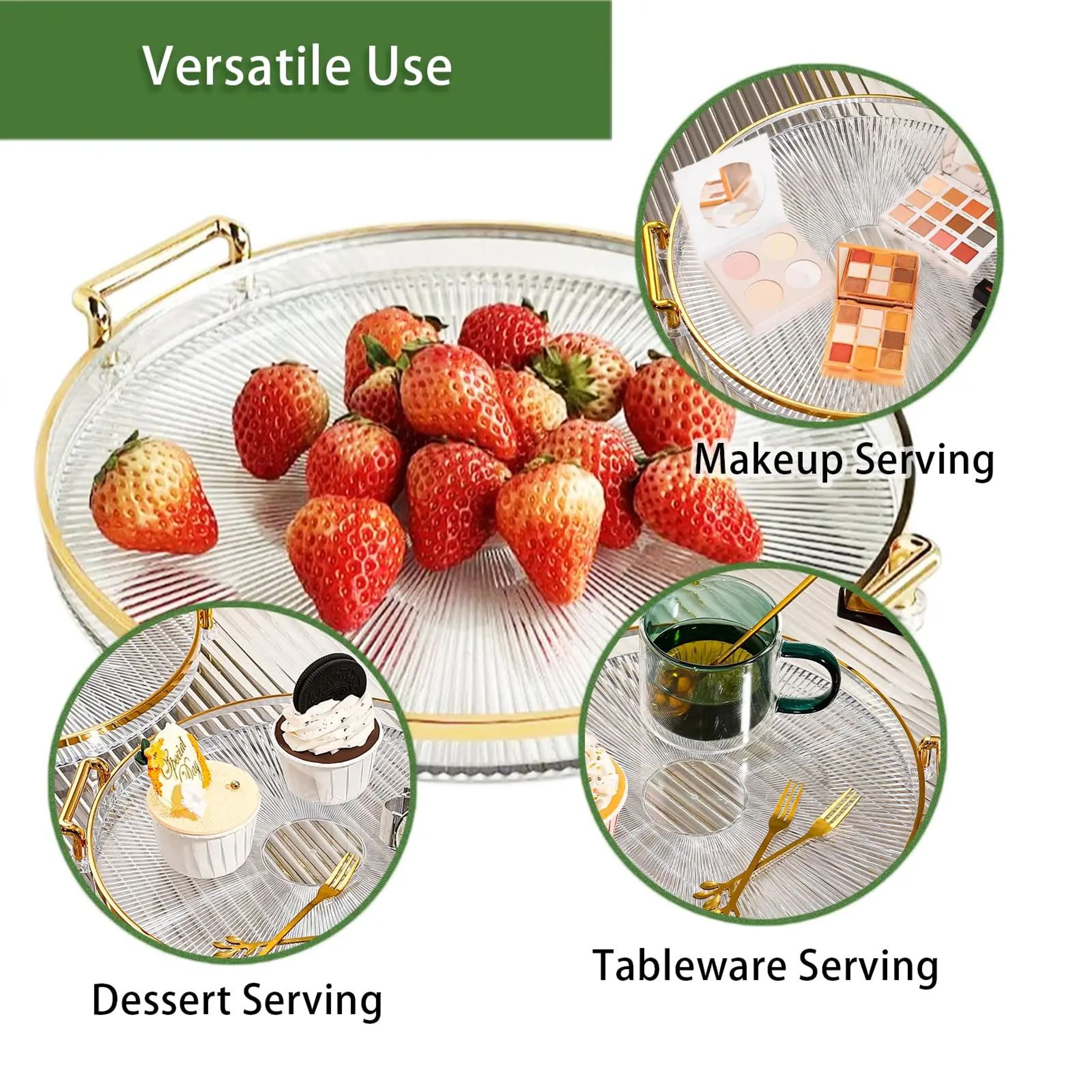 Round Acrylic Serving Tray With Handles For Coffee Table Kitchen And Bathroom 2