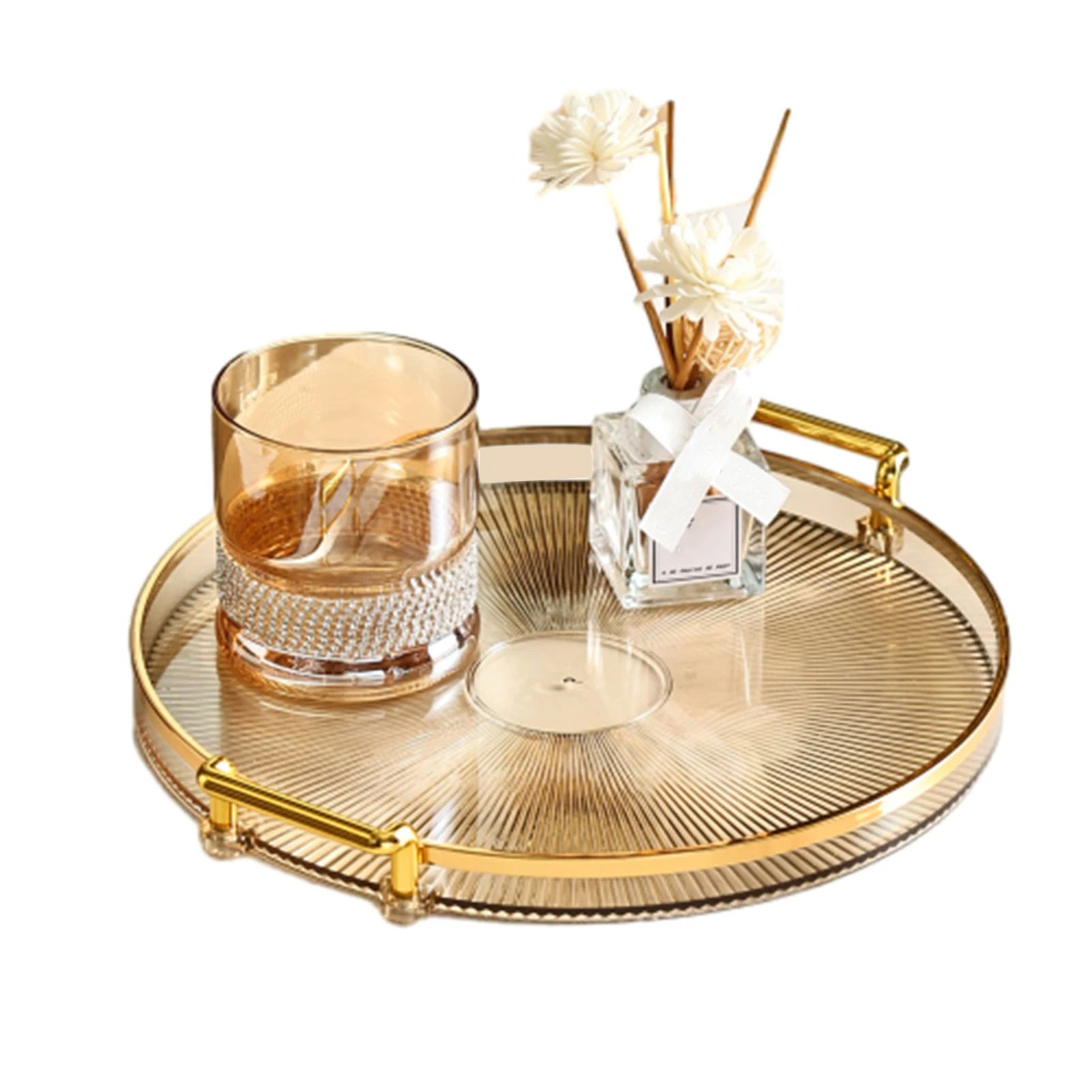 Round Acrylic Serving Tray With Handles For Coffee Table Kitchen And Bathroom 9