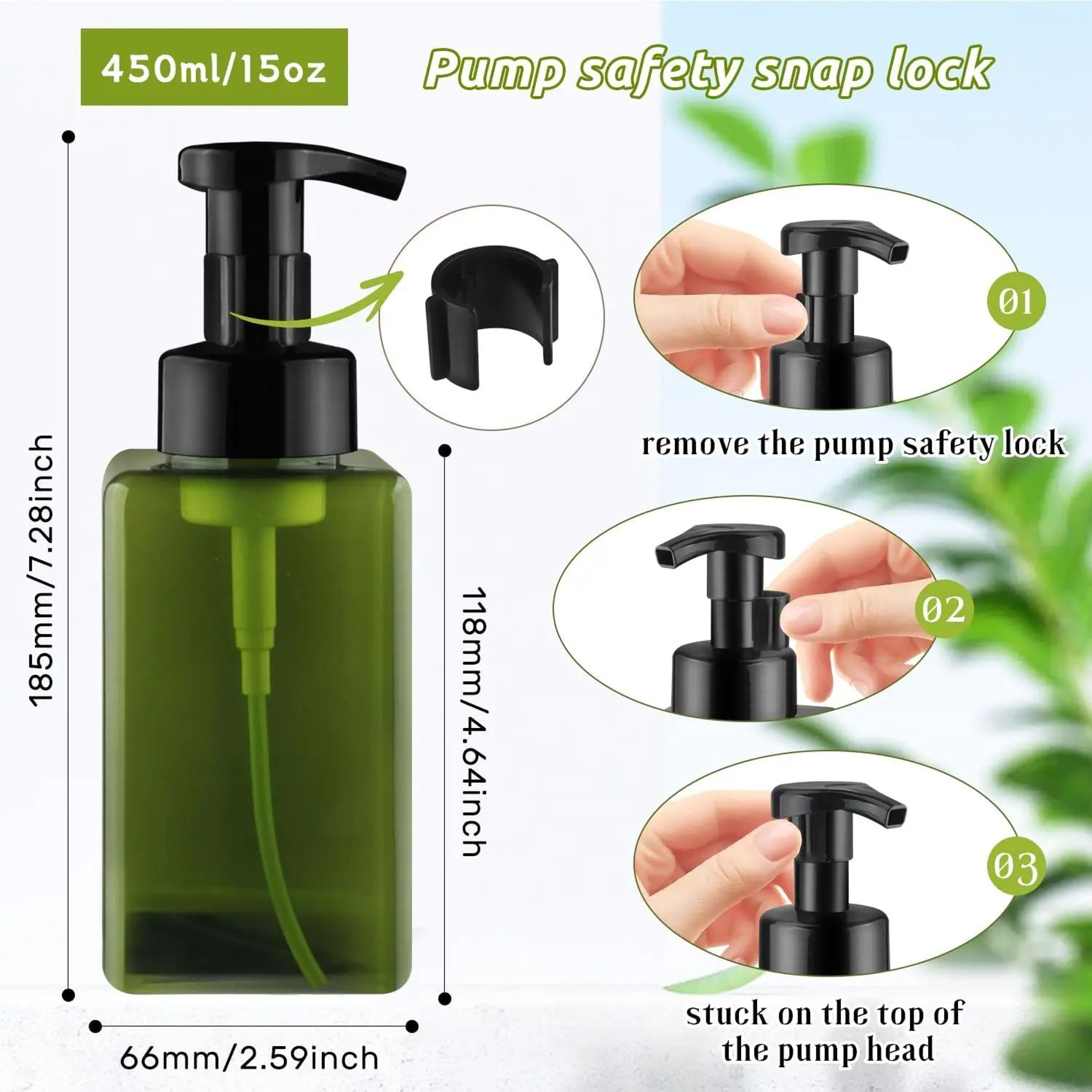 450ml 15oz Refillable Foaming Hand Soap Dispenser Pump Bottle 5