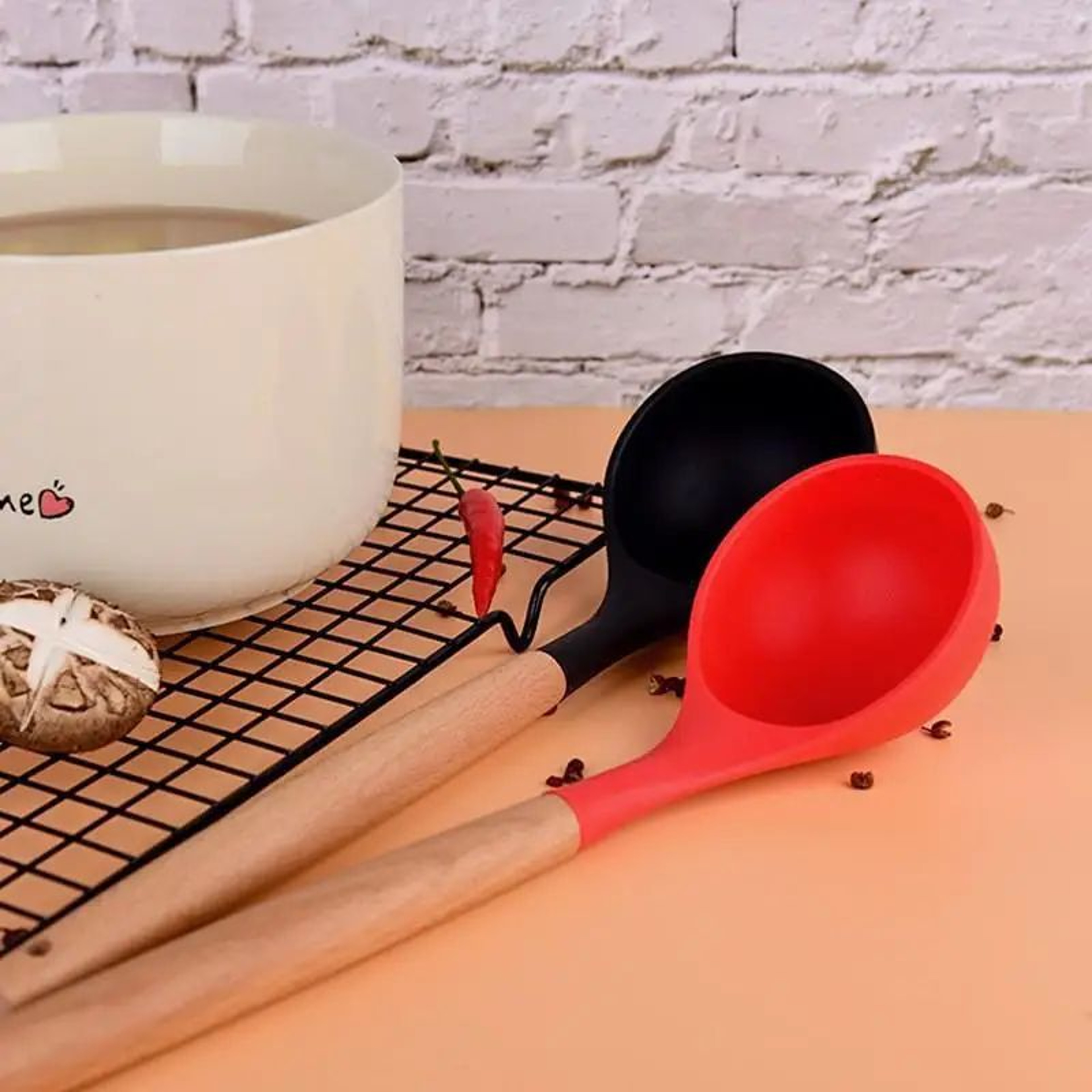 Silicone Soup Spoon Heat Resistant NonStick Cooking And Serving Ladle 3