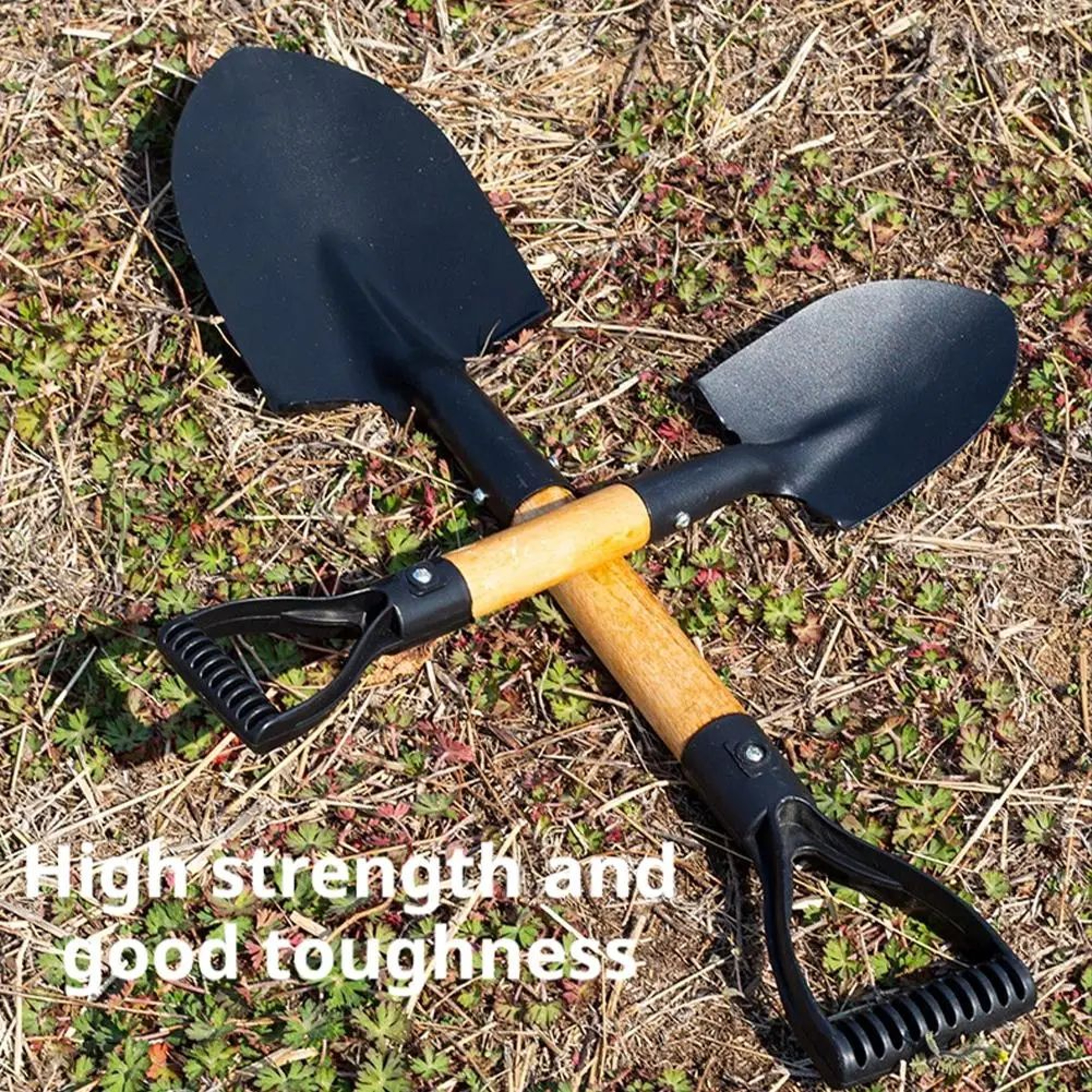 Wooden Handle Pointed Garden Shovel With DGrip For Digging And Camping 0