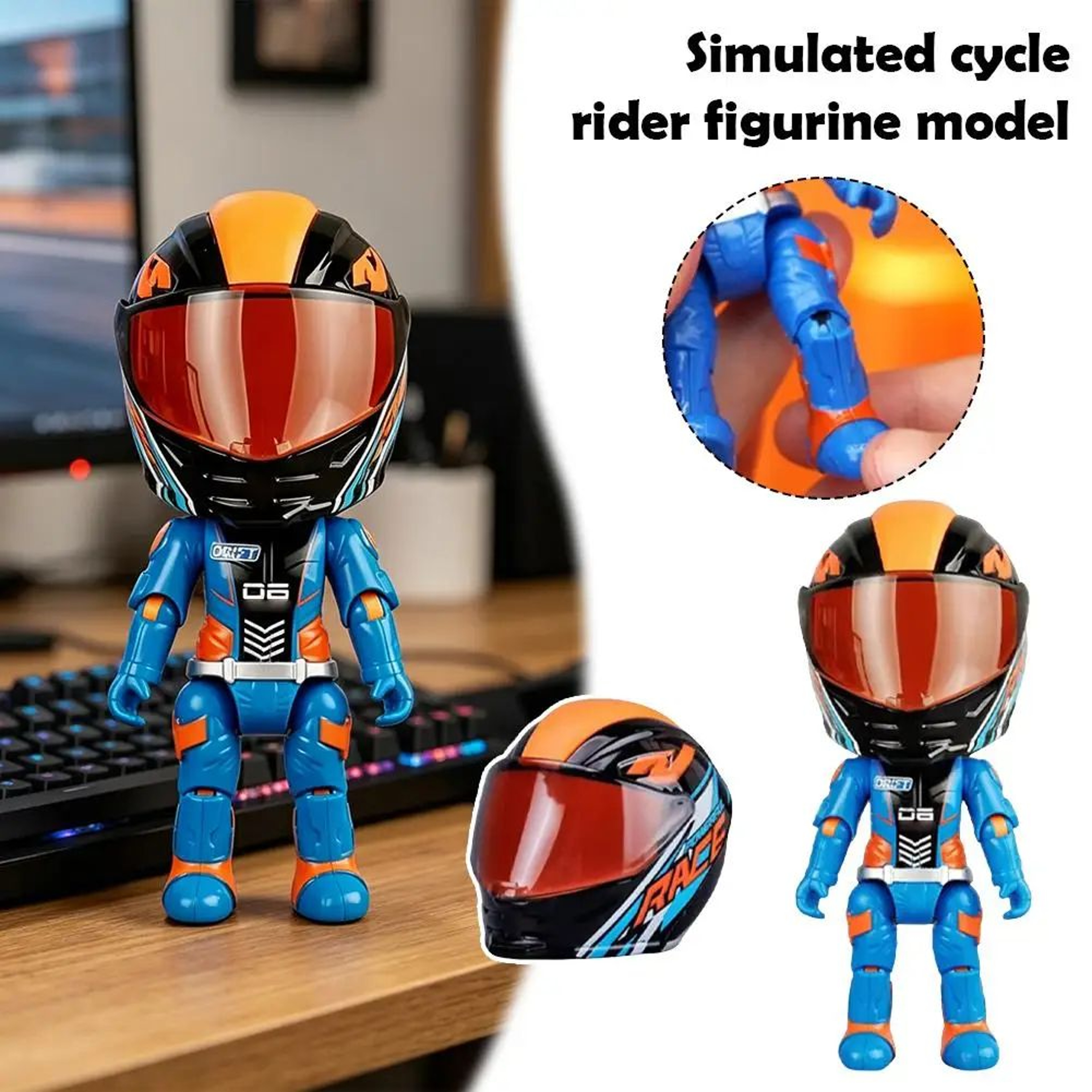 Alloy Motorcycle Rider Action Figure With Transforming Helmet And Poseable Joints 5