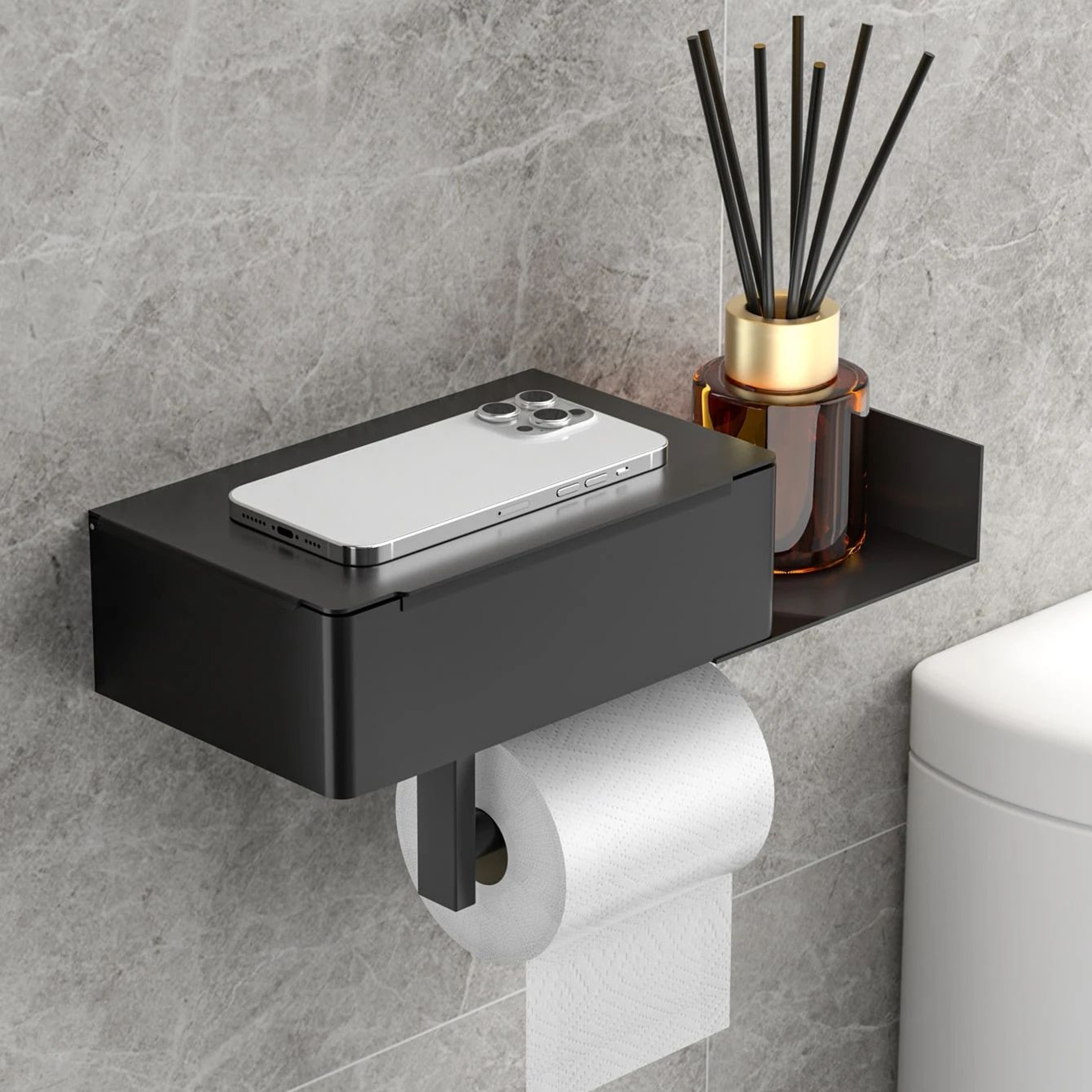 Wall Mounted Toilet Paper Holder With Wet Wipe Storage Shelf 1