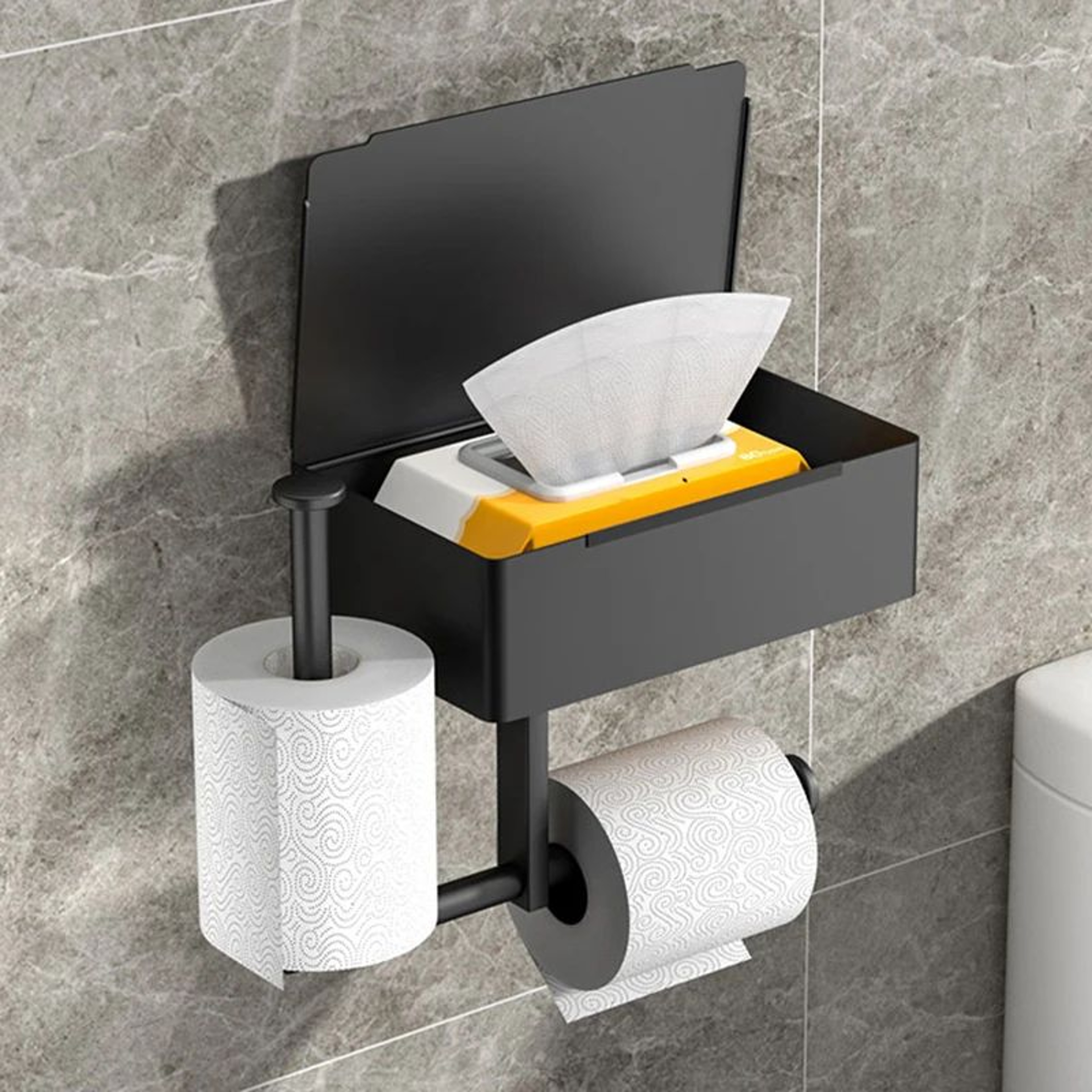 Wall Mounted Toilet Paper Holder With Wet Wipe Storage Shelf 3