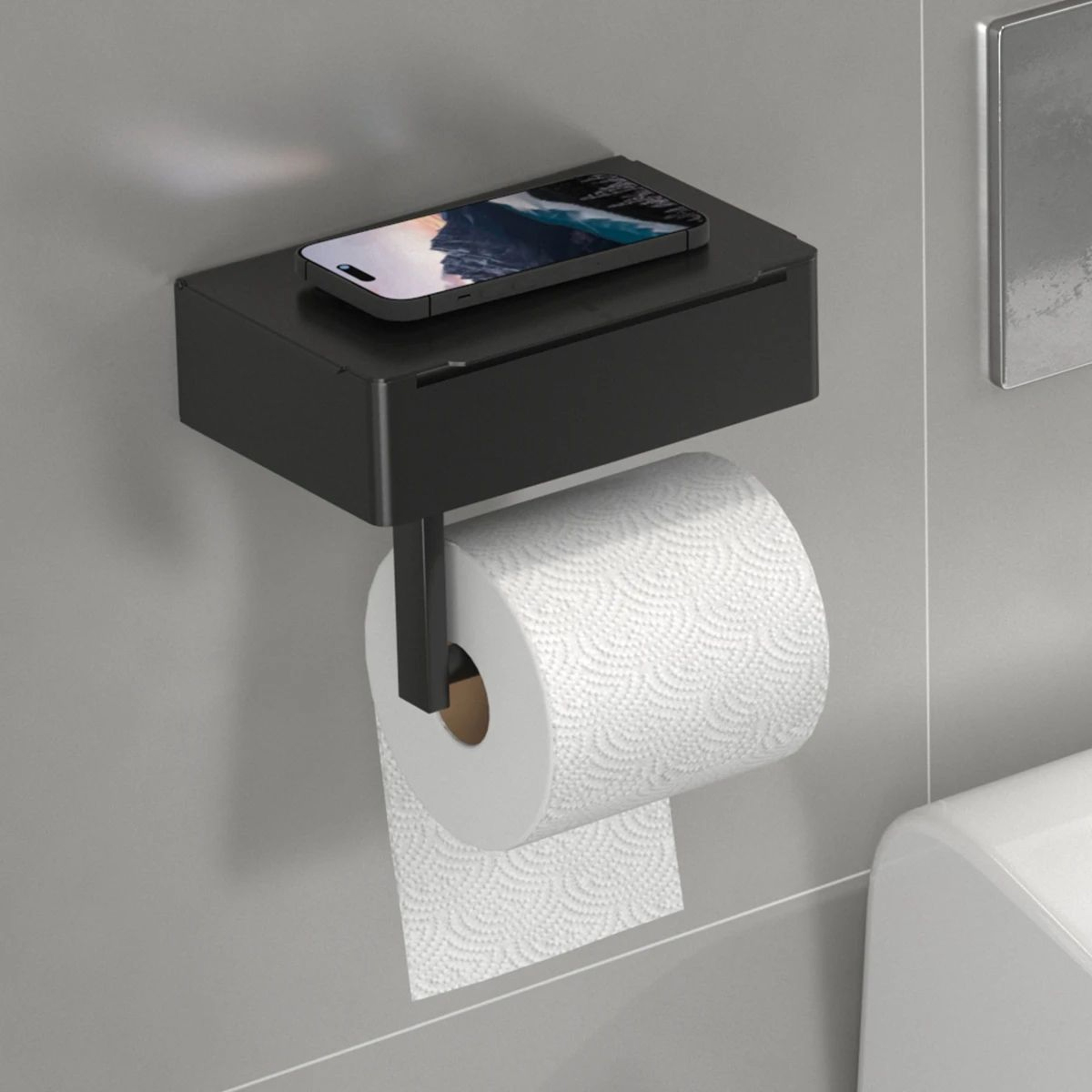 2in1 Adhesive Toilet Paper Holder With Shelf And Storage Box 1