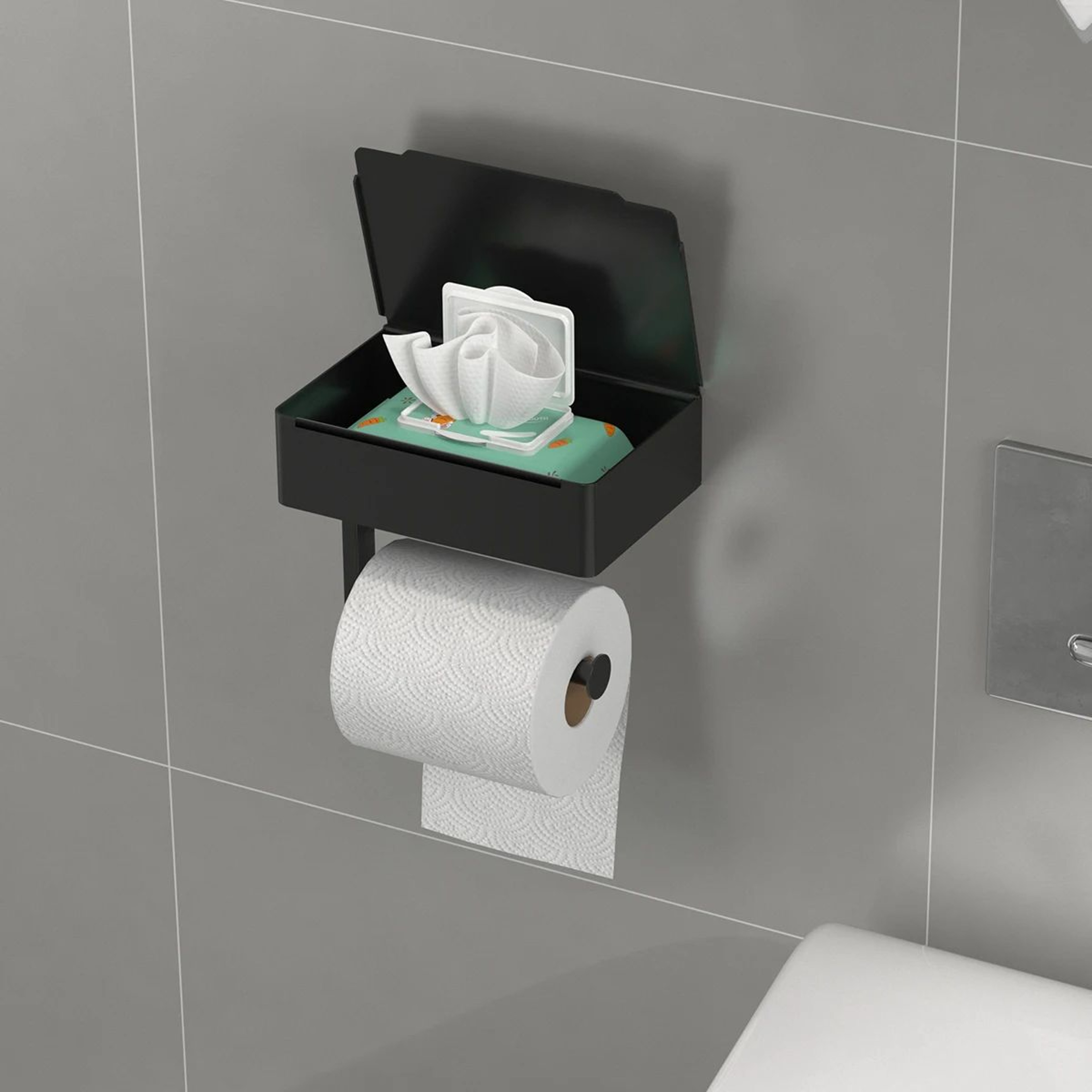 2in1 Adhesive Toilet Paper Holder With Shelf And Storage Box 5