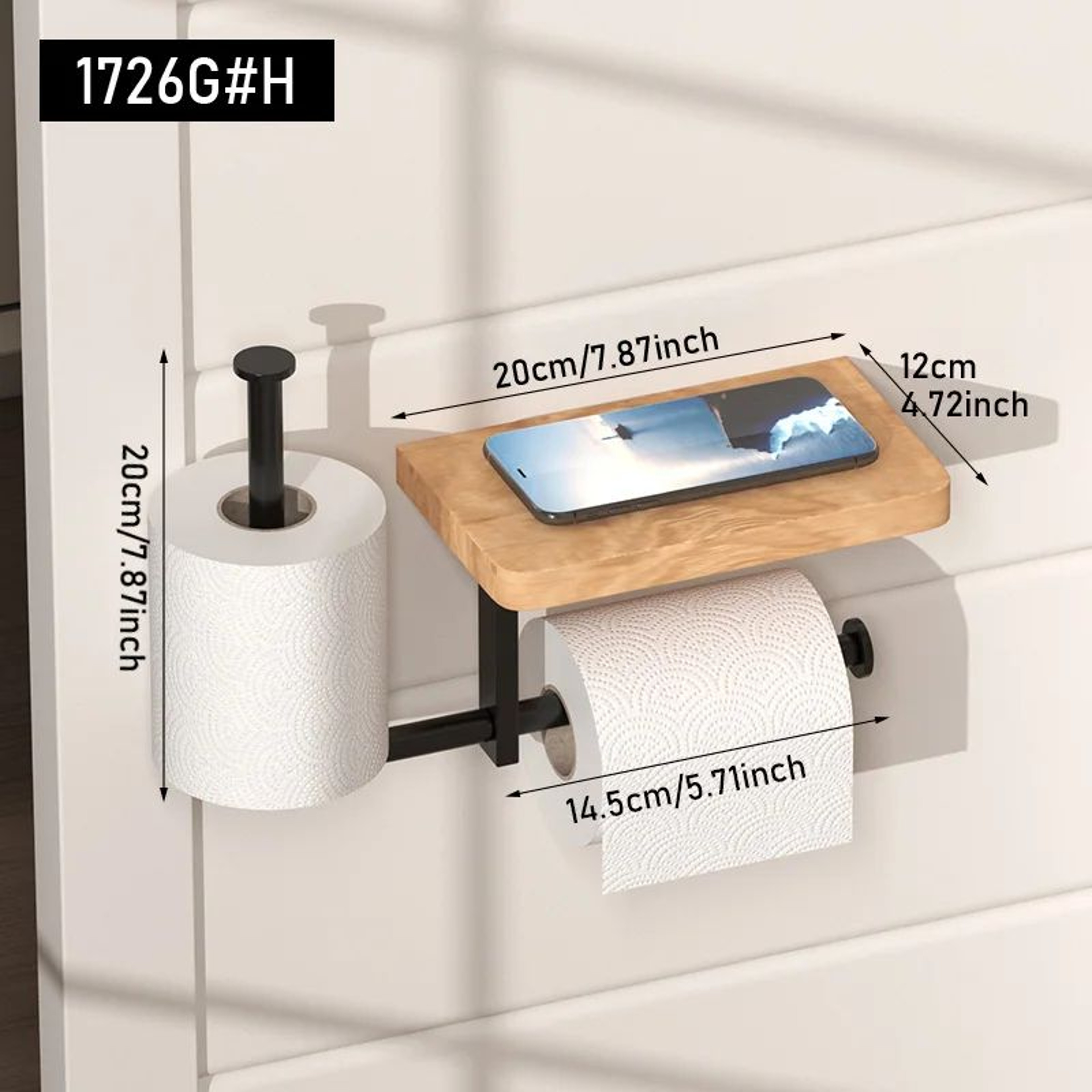 Wooden Wall Mounted Toilet Paper Holder With Shelf And Towel Storage 7