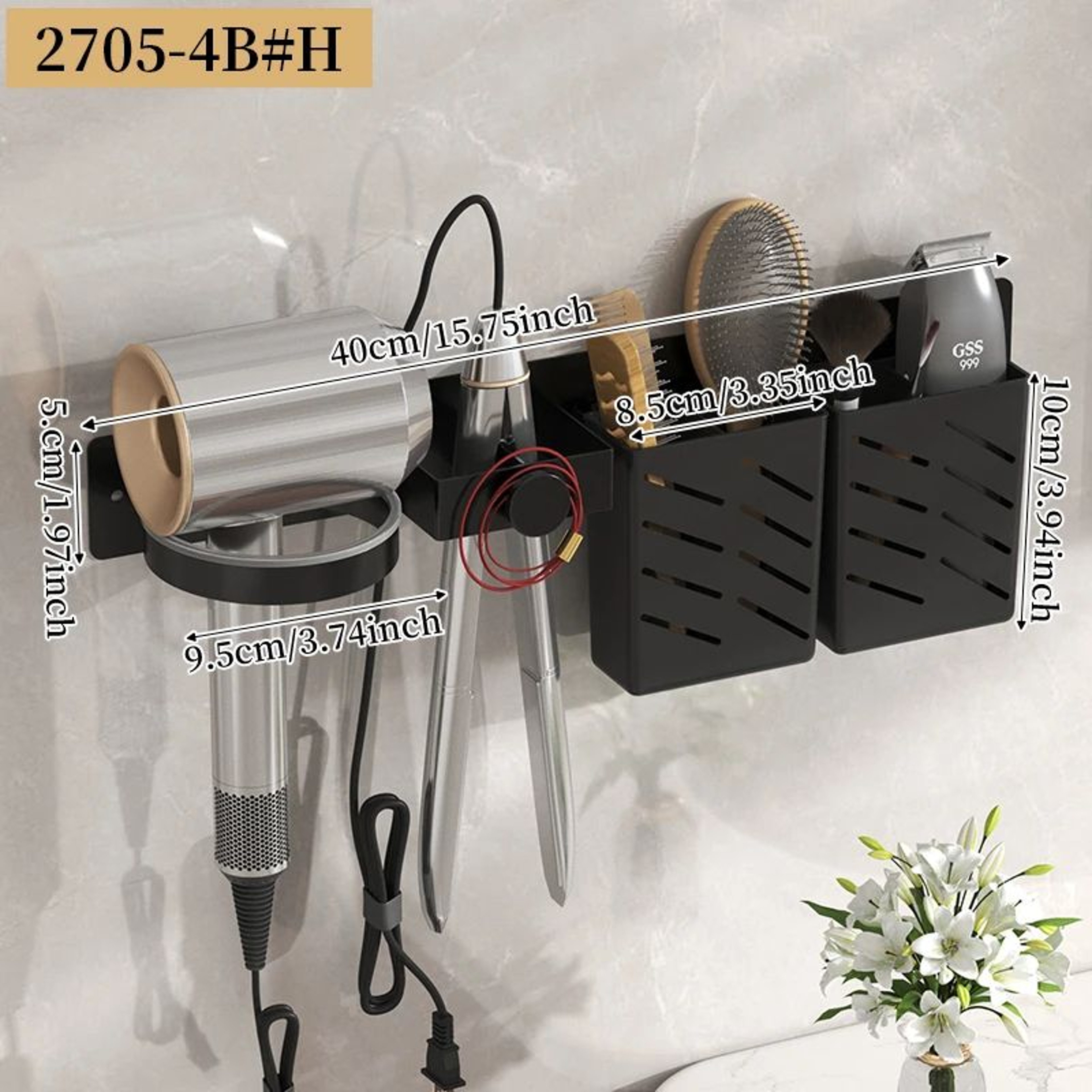 WallMounted Hair Dryer Holder And Styling Tool Organizer For Curling Iron And Straightener 6