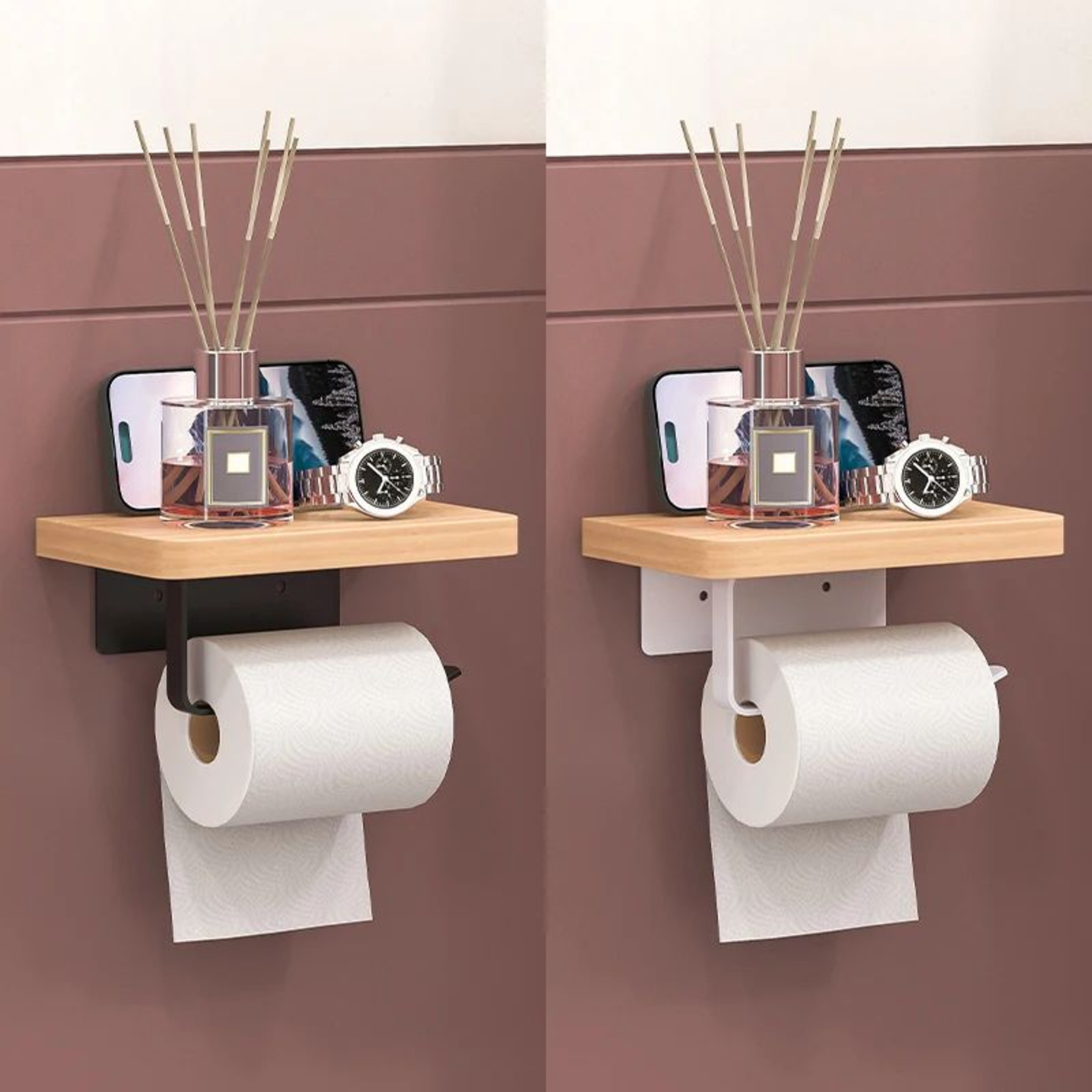 Wooden Wall Mounted Toilet Paper Holder  SpaceSaving Bathroom Roll Dispenser 4